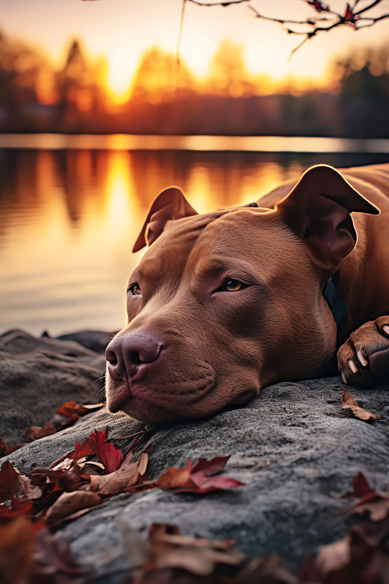 Red Nose Pitbull relax, Rustic coat pattern, Canine serenity, Tranquil moment, Red merle Pitbull, HD Phone Image