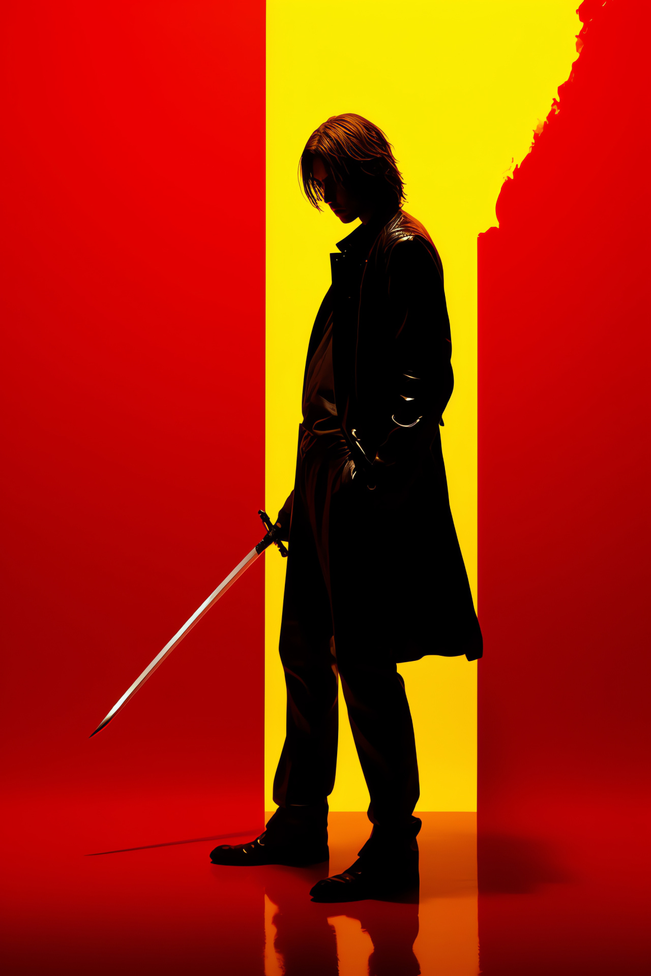 Persona game franchise, Hidehiko character, Menacing glare, Samurai sword weaponry, Striking scarlet theme, HD Phone Wallpaper