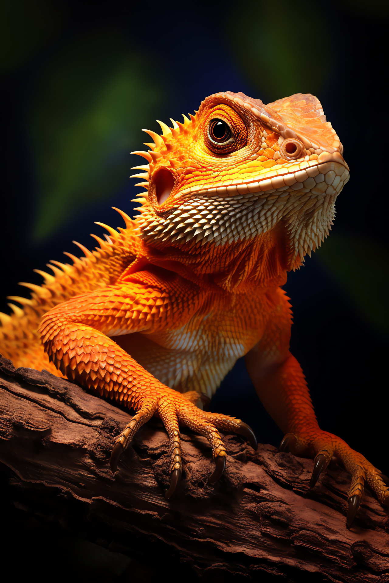 Bearded dragon perch, reptile orange scales, reptilian glow effect, textured reptile appearance, reptile profile, HD Phone Wallpaper