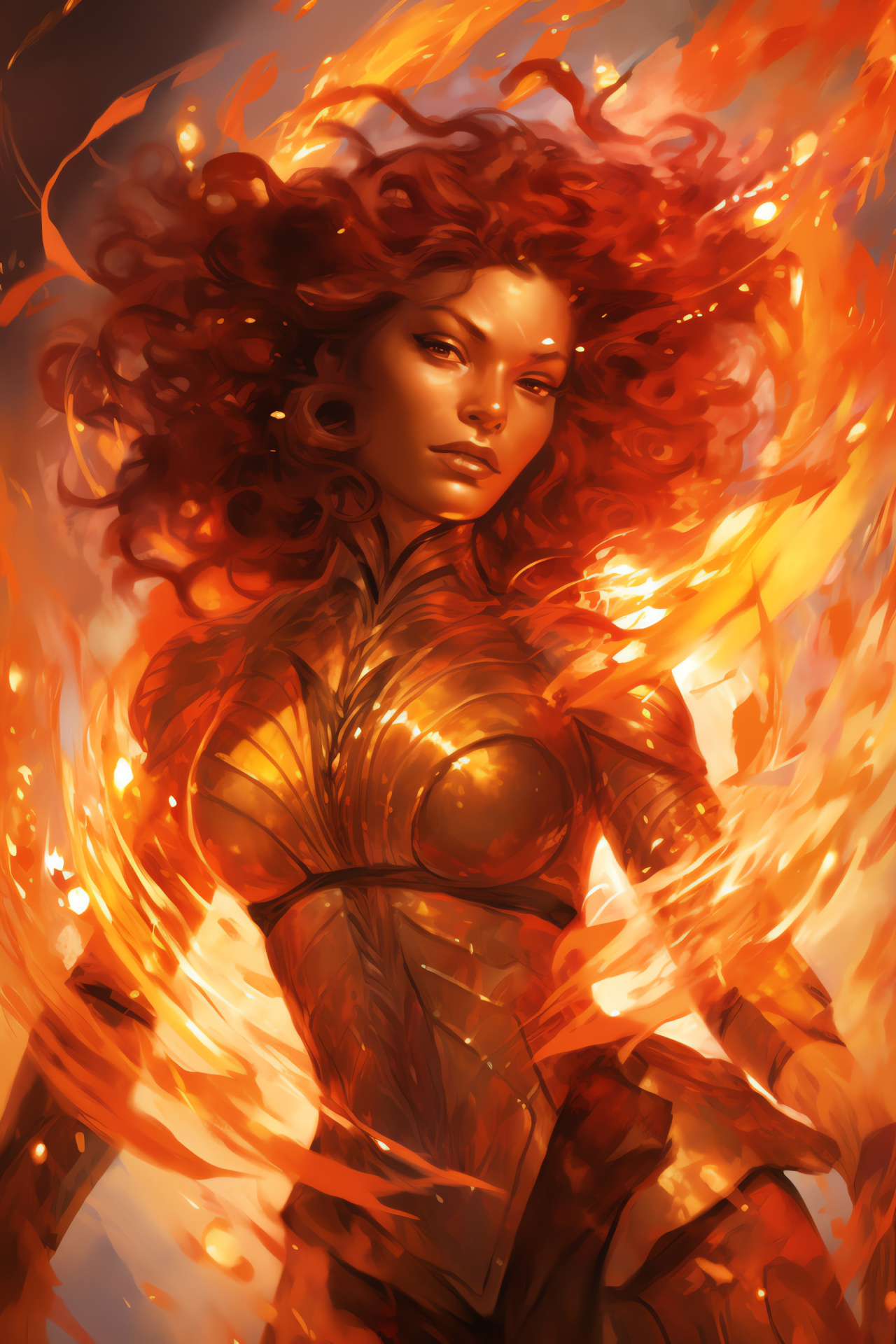 MTG Chandra Nalaar portrait, Flame wielding spellcaster, Fire conjurer, Planeswalker card, Fiery representation, HD Phone Image