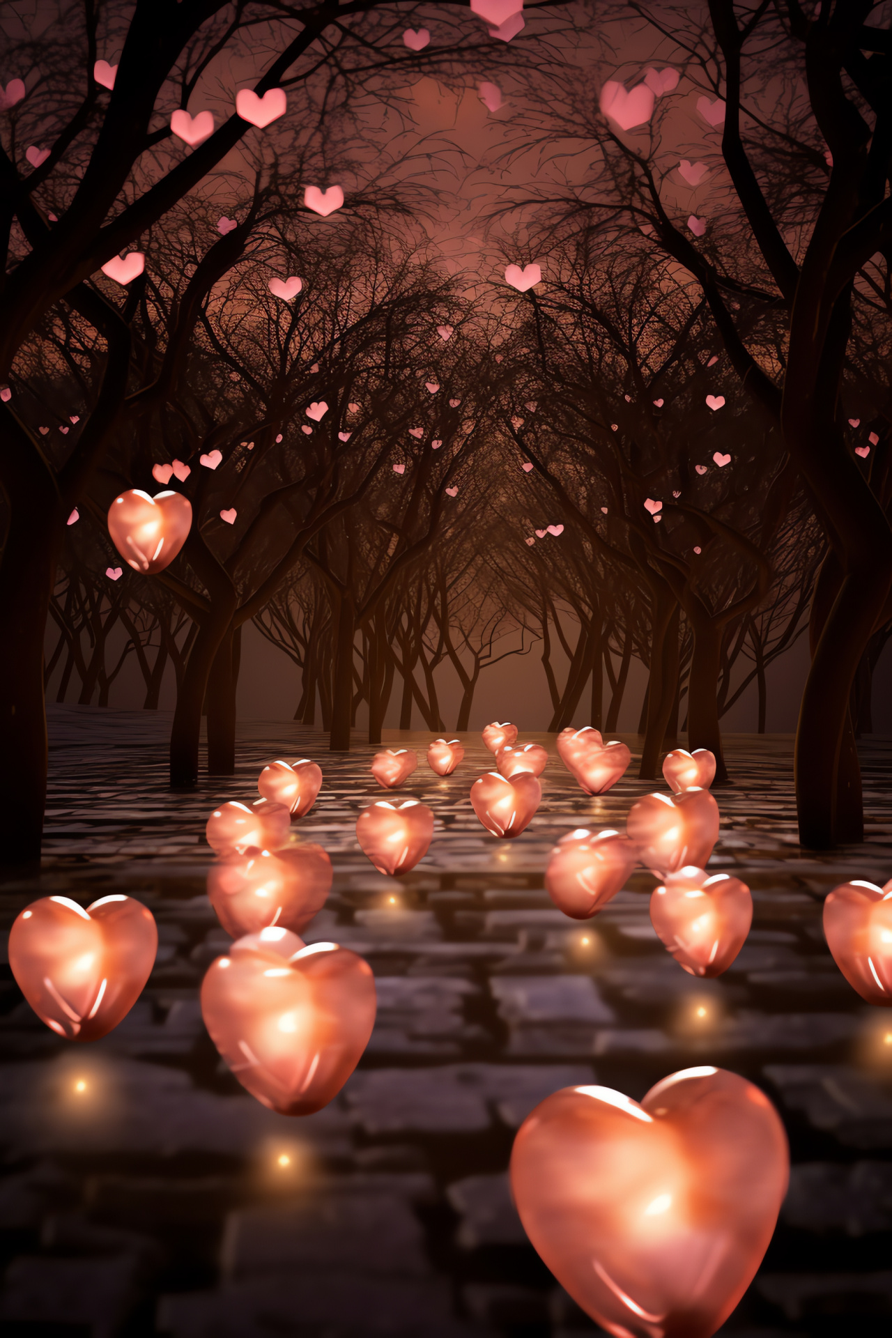 Valentines botanicals, Candlelight glow, Lanterns of affection, Enchanting trees, Lush garden, HD Phone Image