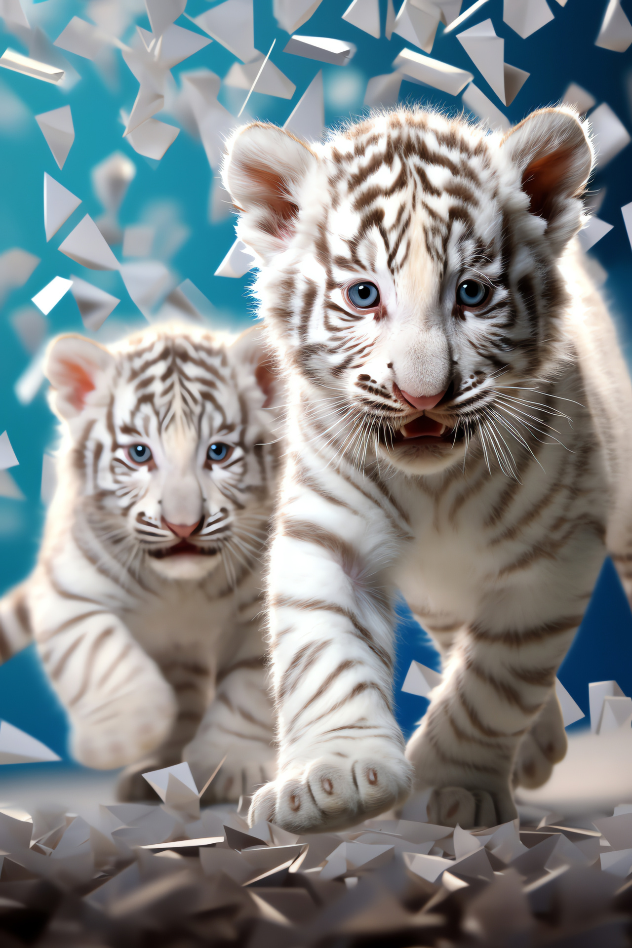 White Tiger Cubs, Playful litter, Rare striped animals, Exotic wildlife, Conservation subjects, HD Phone Image