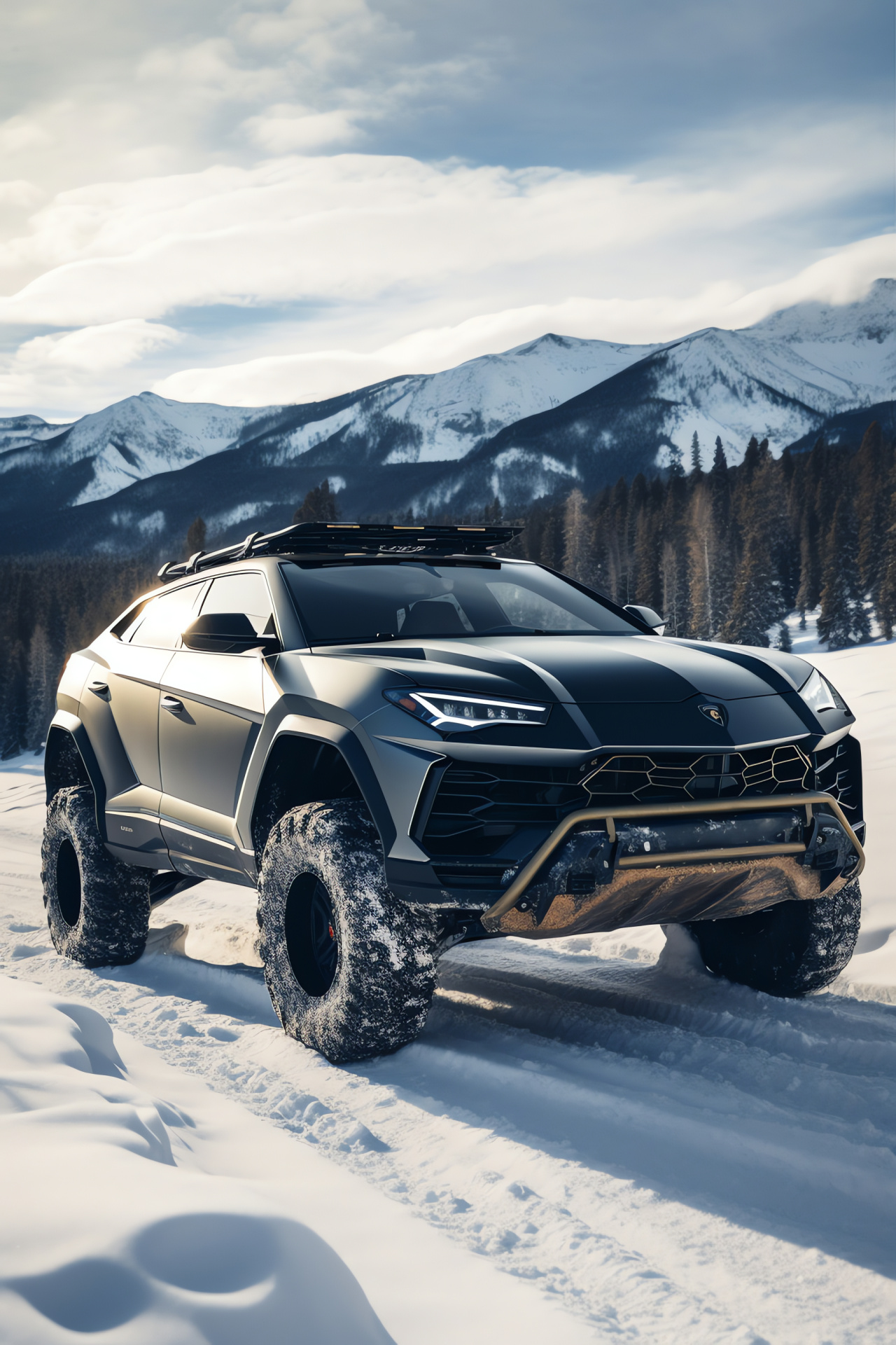 Modern Lamborghini Urus ST-X, Aspen locale, soaring view, Lamborghini SUV capabilities, SUV stance, HD Phone Image