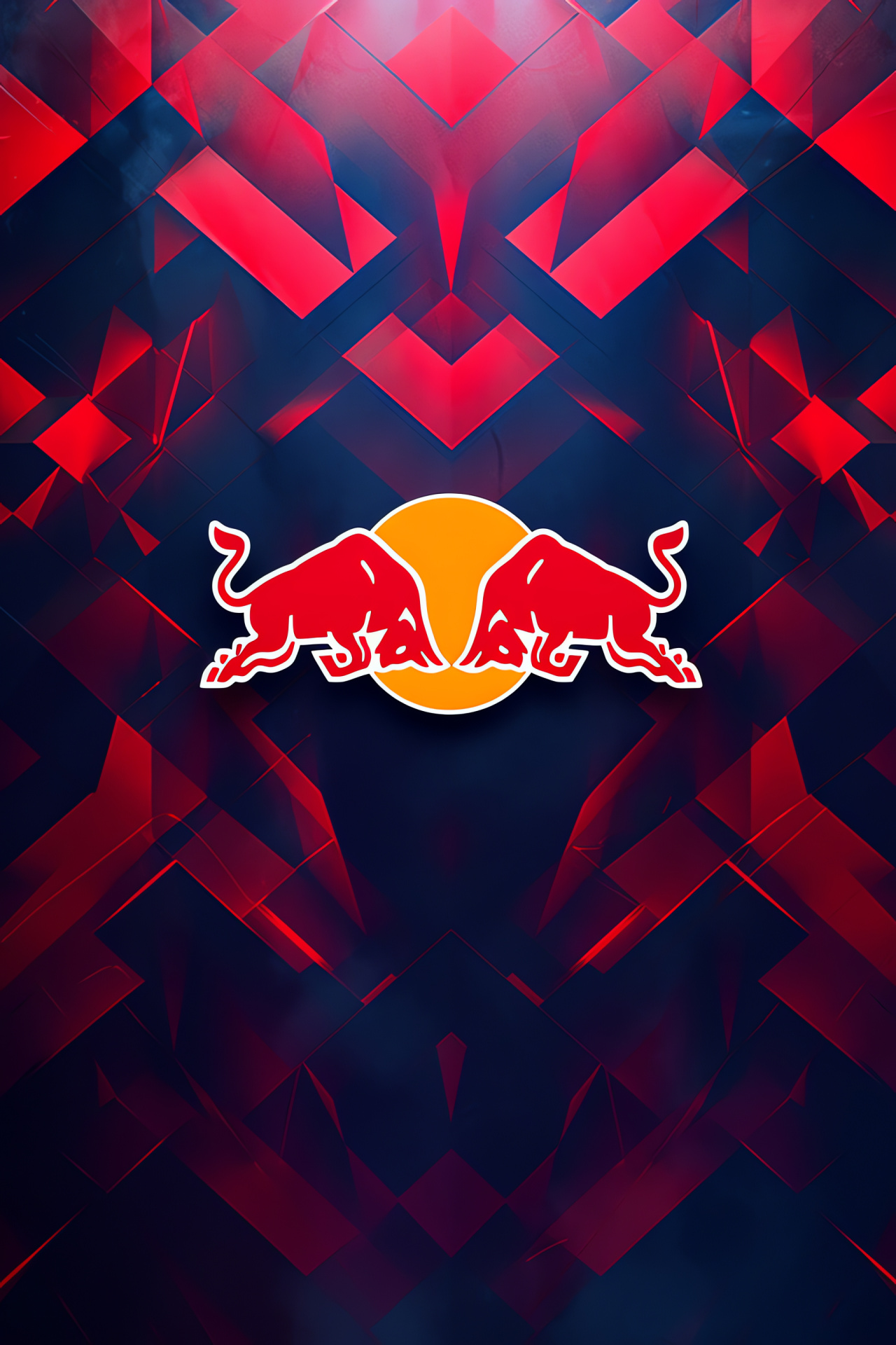 Red Bull branding, Abstract red backdrop, Bull design, Artistic lighting, Geometric art, HD Phone Wallpaper