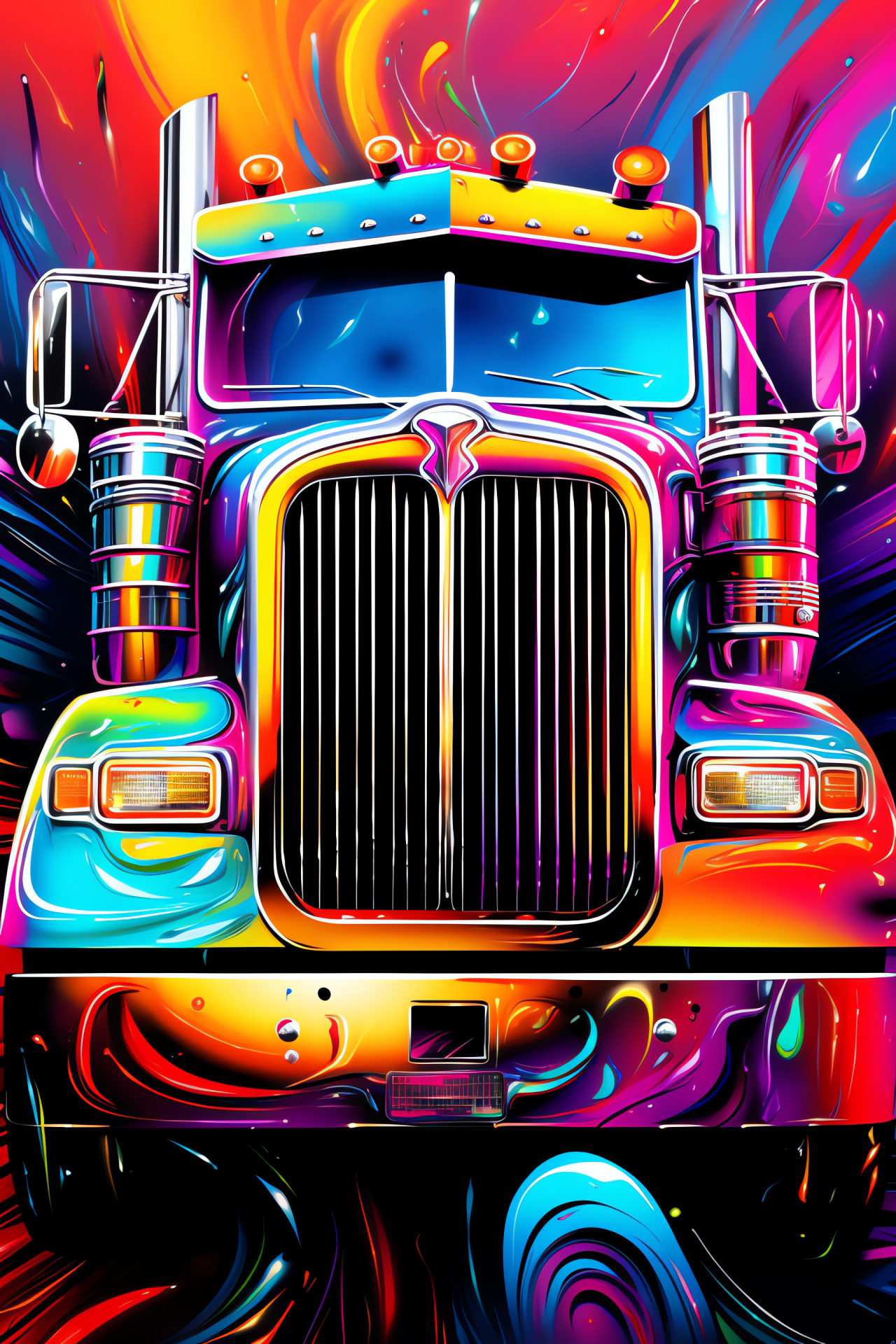 Peterbilt badge close-up, Virtual colorful expression, Spray paint creativity, Bright shade strokes, Modern graffiti, HD Phone Wallpaper