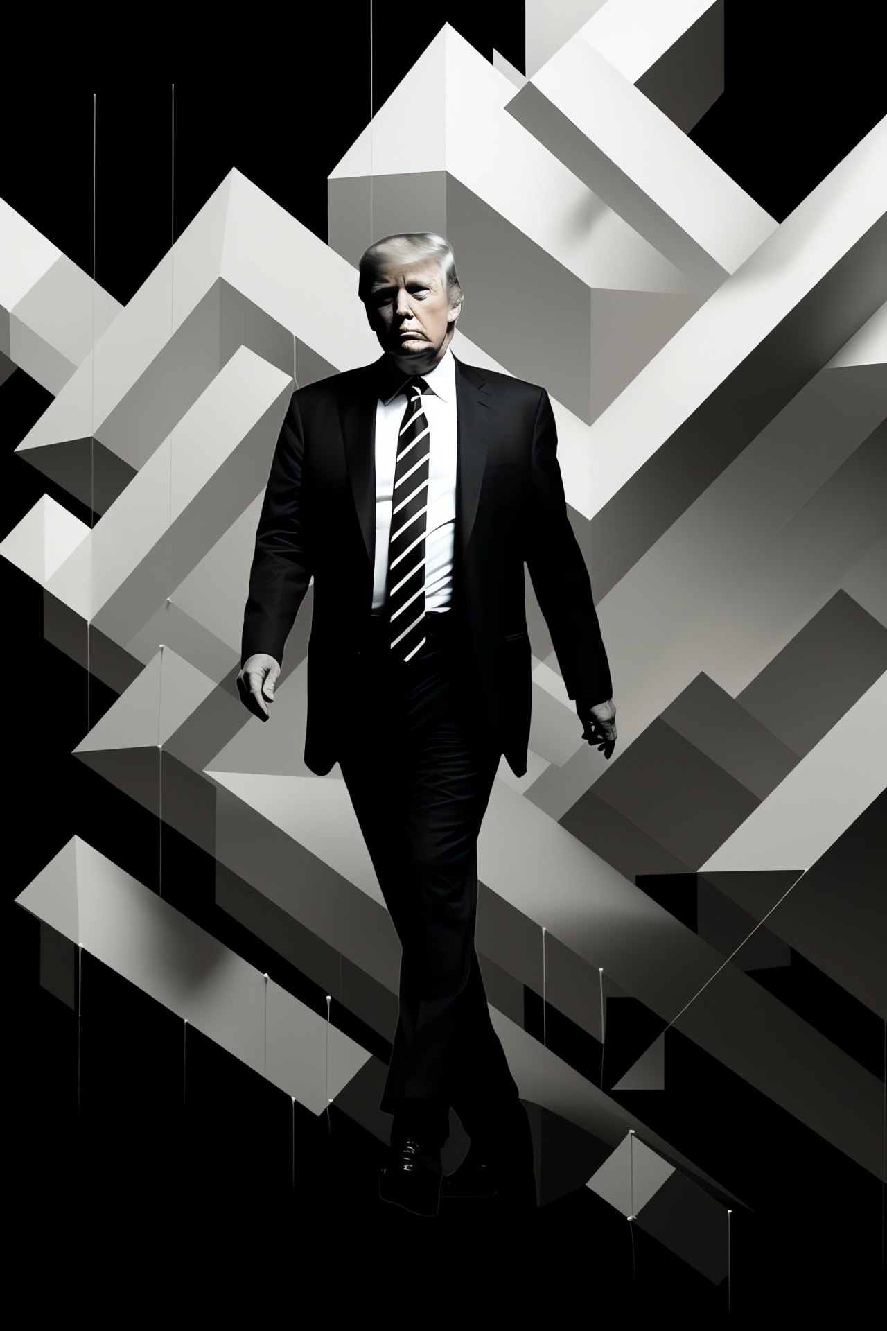 Donald Trump, Presidential aura, Serious demeanor, Monochromatic backdrop, Political leadership, HD Phone Image