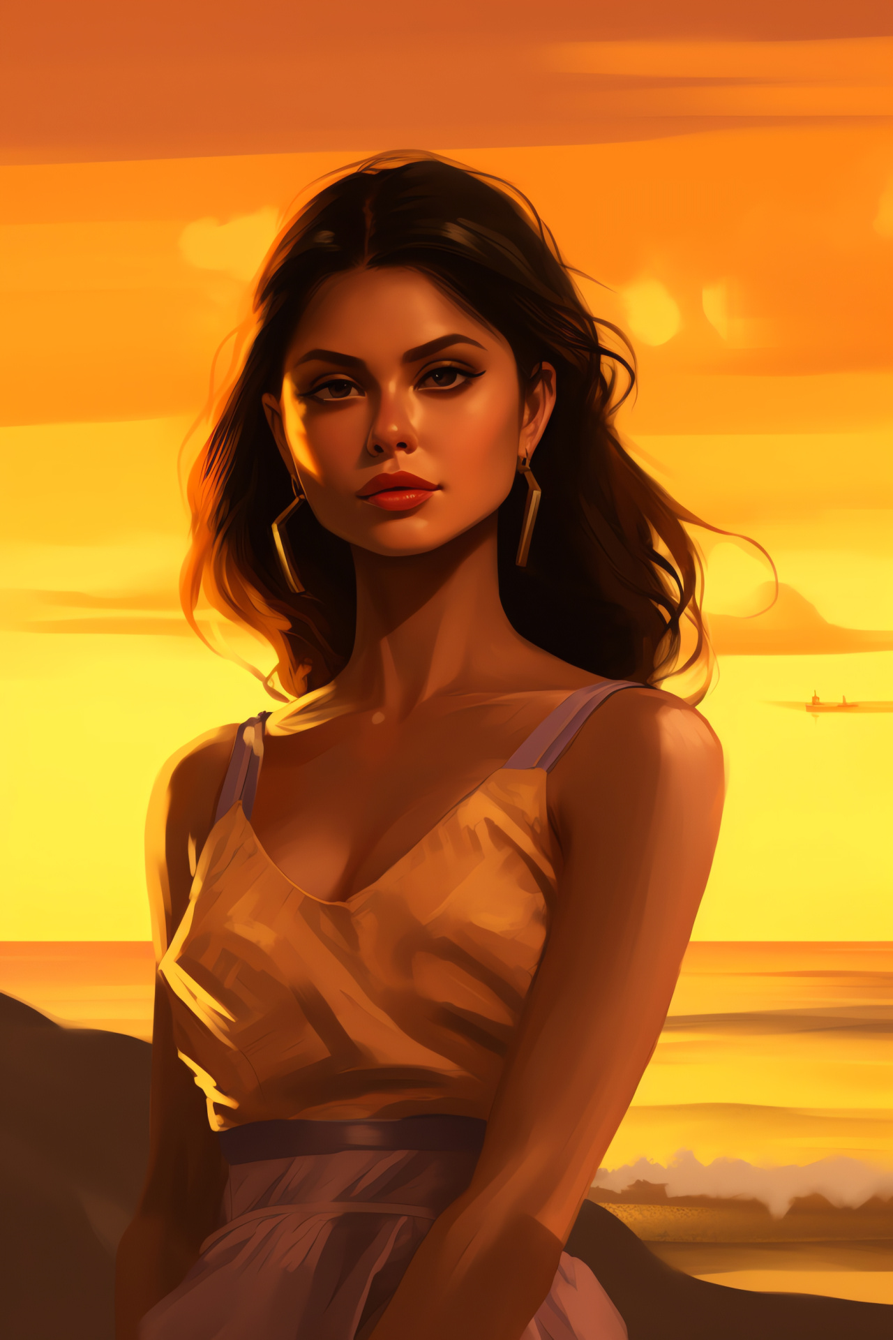 Selena Gomez, Film set, Tropical setting, Sunset filmography, Celebrity life, HD Phone Wallpaper