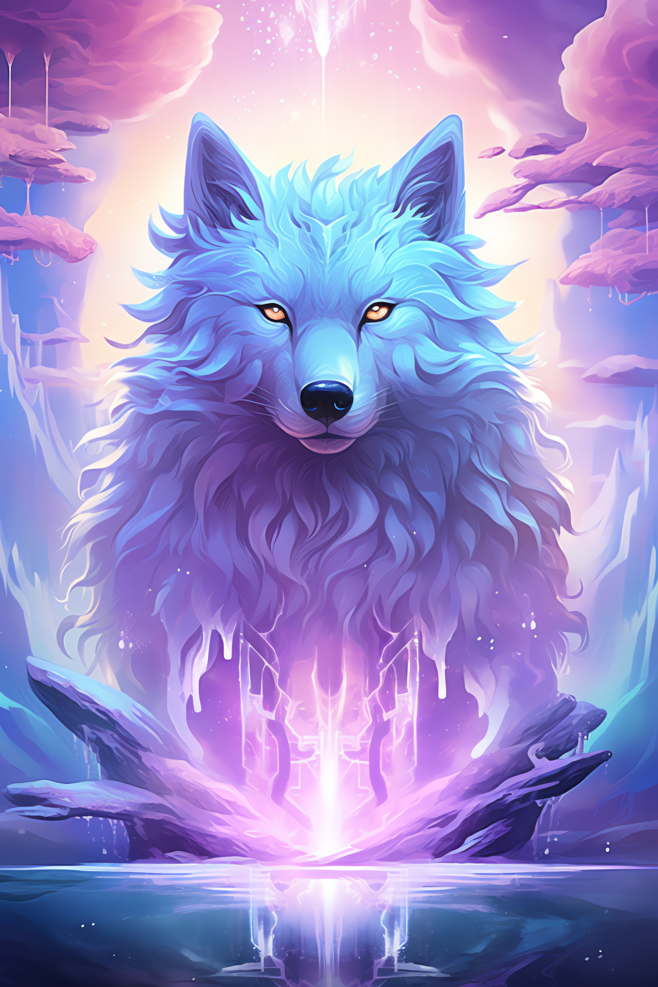 Dreamlike Wolf Spirit, Creature of Myth, Ethereal Presence, Surreal Setting, Fantasy Wildlife, HD Phone Wallpaper