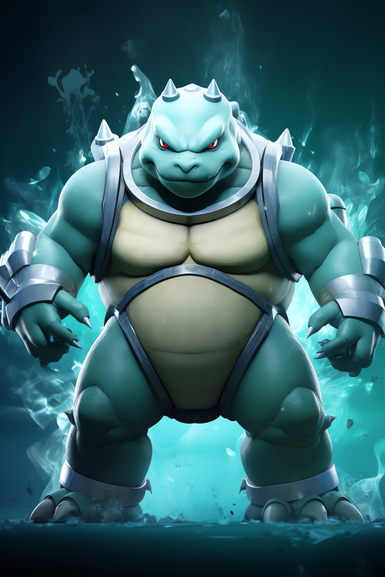 Blastoise supremacy, Torrential combatant, Indigo armor plating, Beachfront skirmish, Cannon aim, HD Phone Image