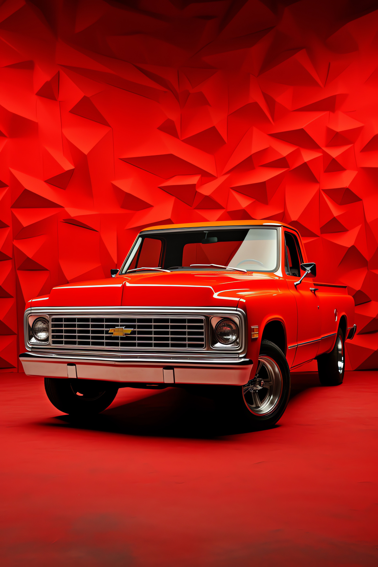 Chevy K10 pickup, Elevated red vintage, Classic auto design, American truck enthusiast, Restored Chevrolet, HD Phone Image