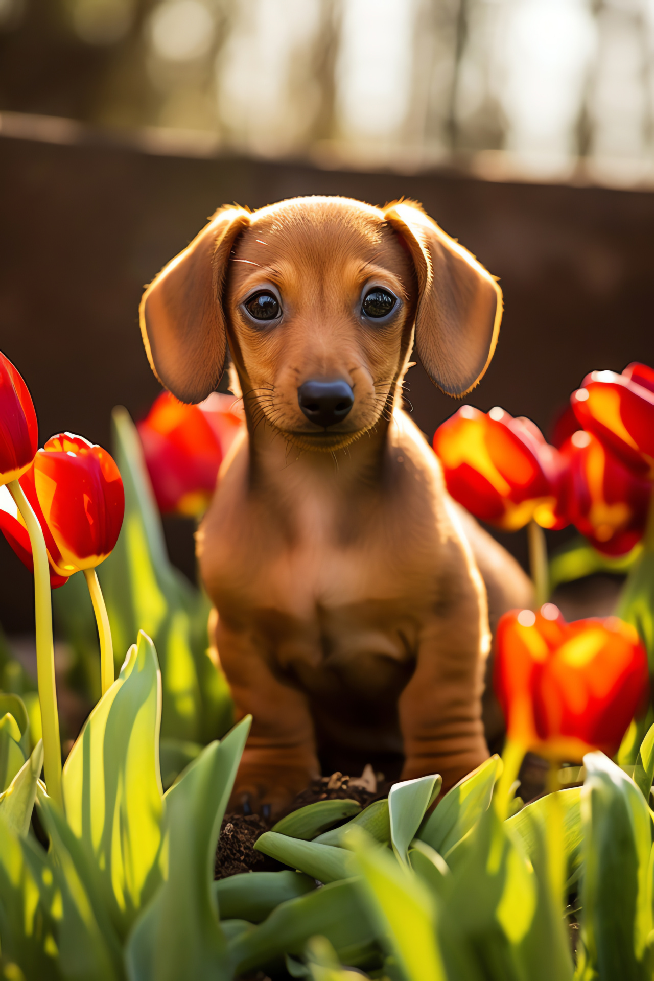 Teacup Dachshund, Miniature canine, Green-eyed pet, Rust red fur, Sleek body, HD Phone Wallpaper