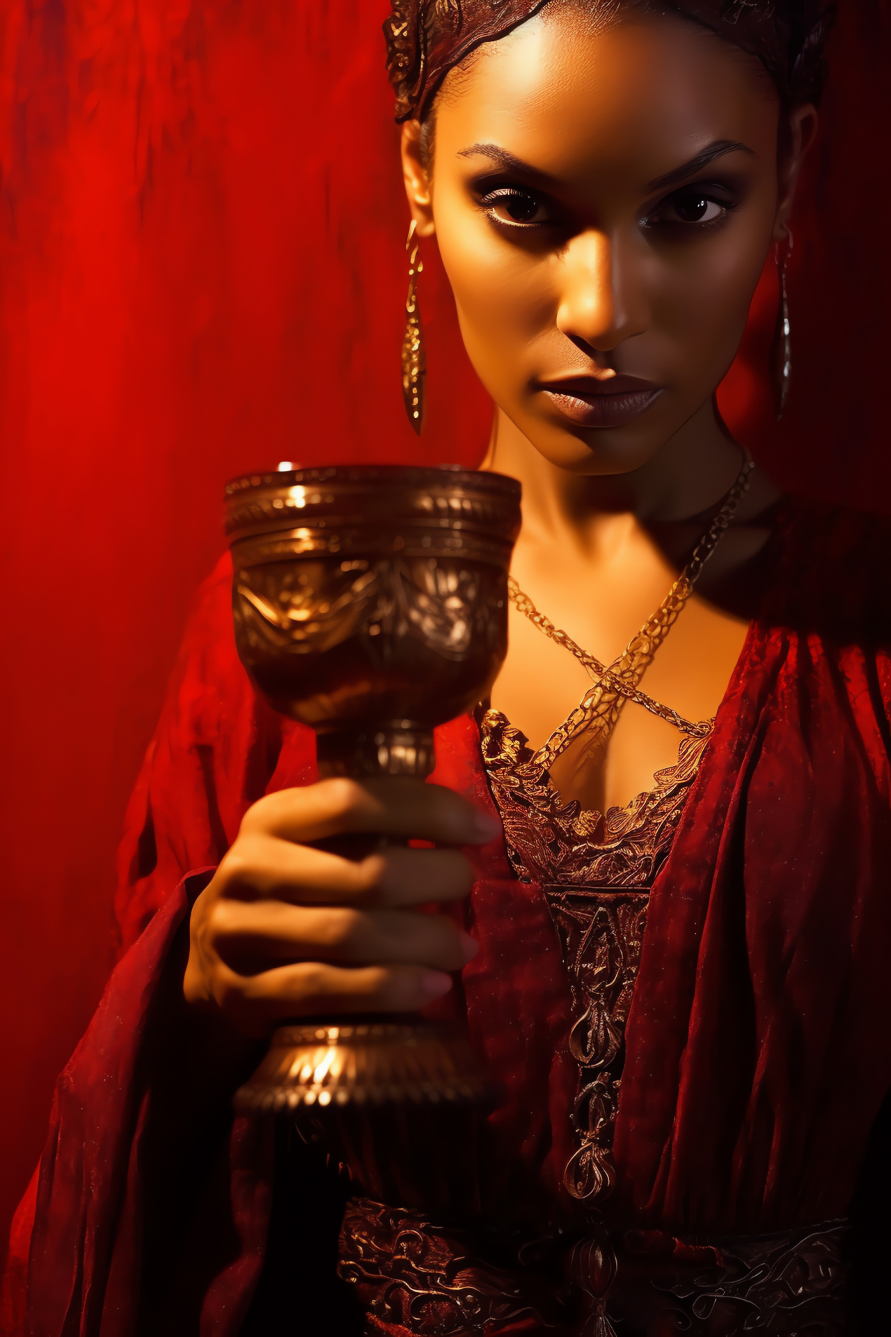 Spartacus's Lucretia character, Dramatic representation, Wine goblet symbol, Intense character study, Television drama, HD Phone Image