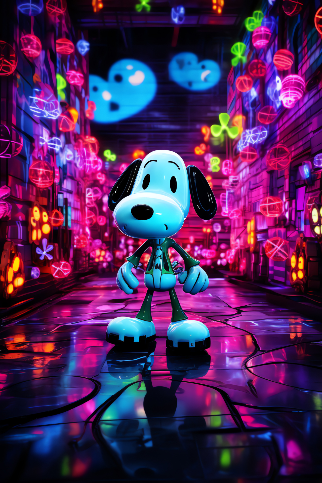 Snoopy Valentine edition, Artistic futurism, Valentine's festivity, Digital creativity, Holographic effects, HD Phone Wallpaper