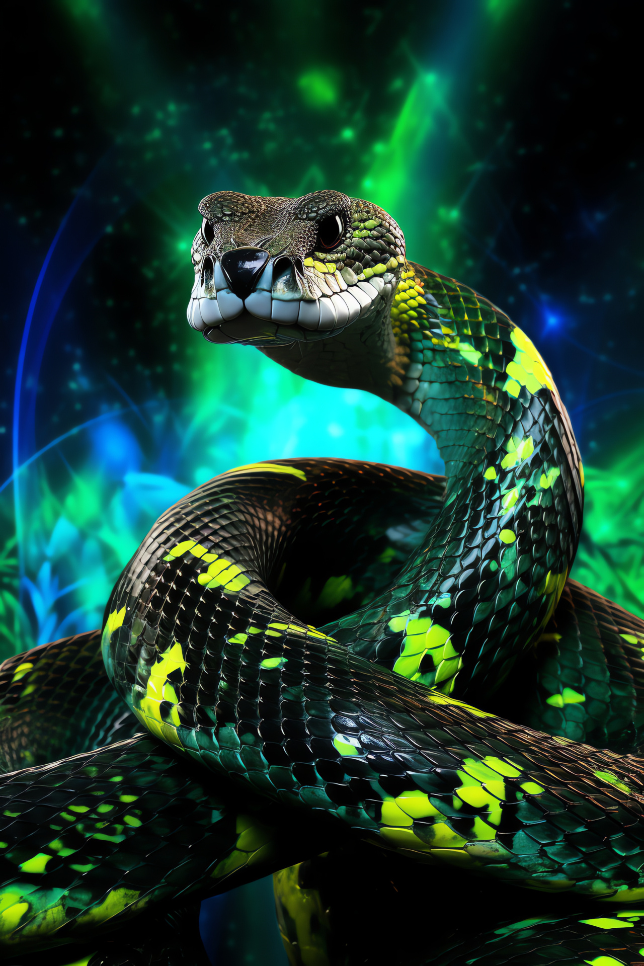 Venomous reptile, scaled serpentine, wildsnake patterns, bioluminescent illusion, reptilian artistry, HD Phone Image