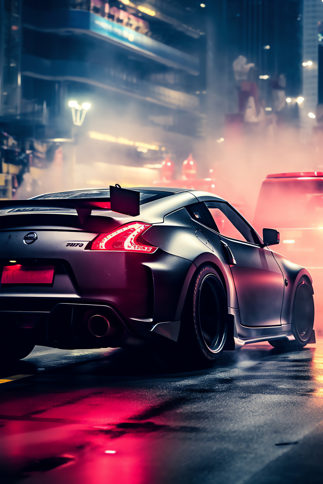 Street Racing, Shanghai skyline, Nissan 370Z Nismo, Automotive culture, Urban speed contest, HD Phone Wallpaper