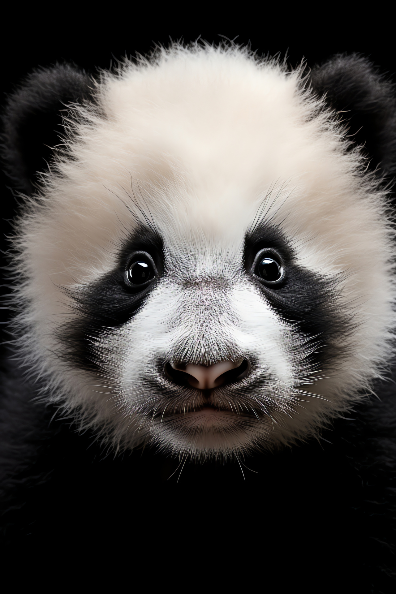 Panda, natural fur, black backdrop, innocence, playful behavior, HD Phone Image