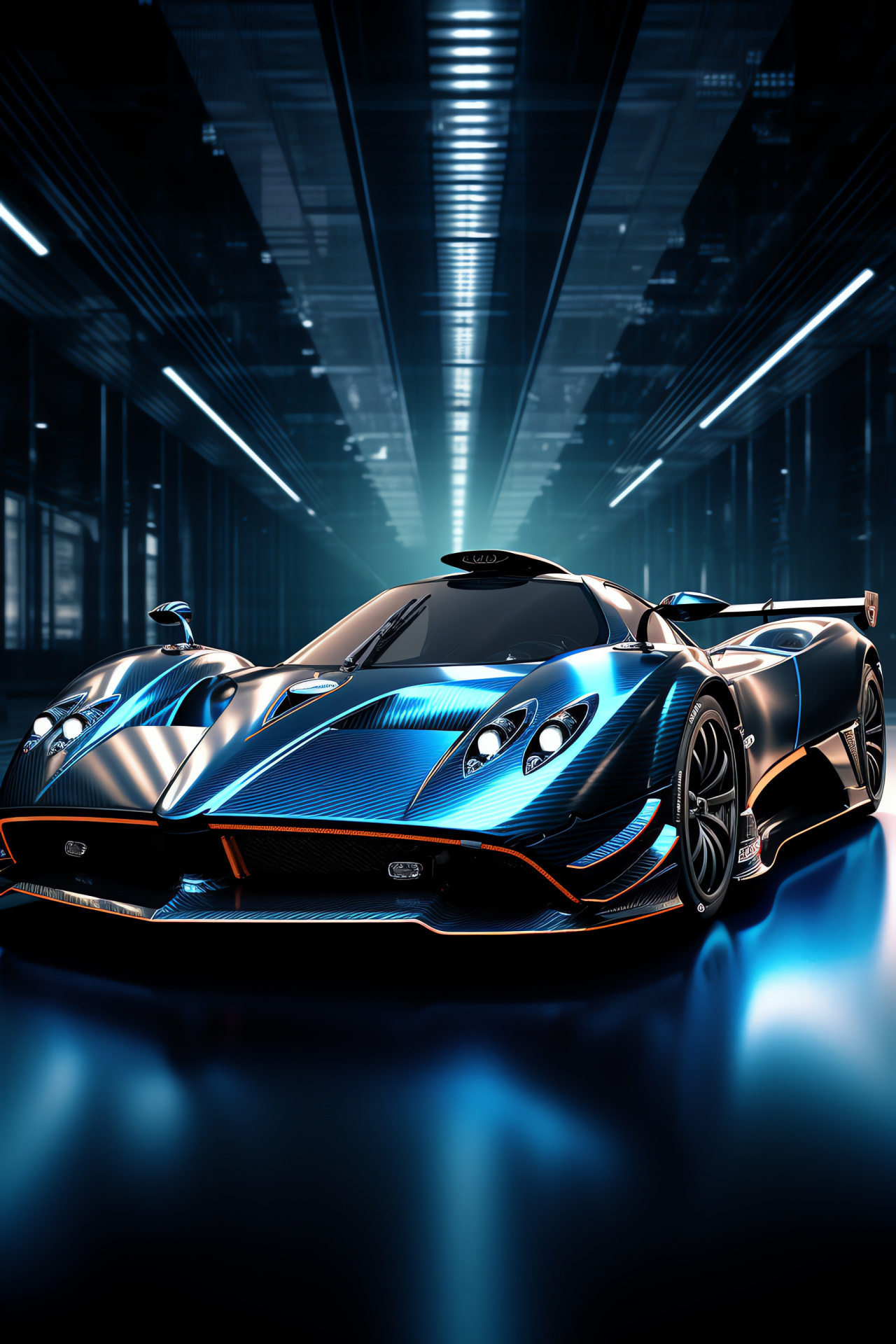 Pagani Zonda F, Carbon fiber structure, Blue metallic finish, Italian design, Precision engineering, HD Phone Image