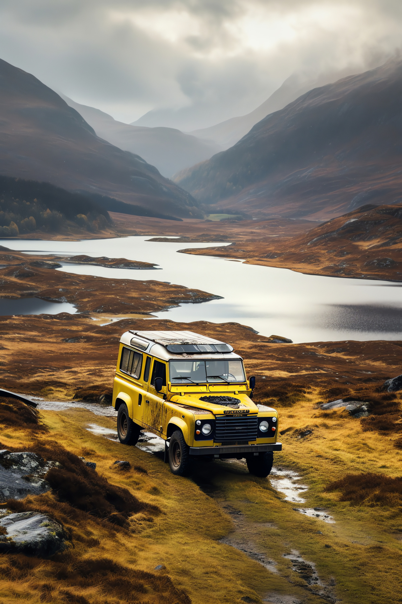 Land Rover Defender, Rugged highland drive, Utility vehicle, Off-roading adventure, Durable design, HD Phone Image