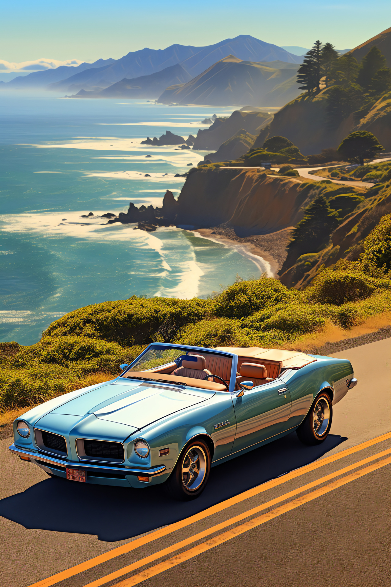 Pontiac Firebird, open-top design, scenic coastal roads, oceanfront views, luxury convertible, HD Phone Image