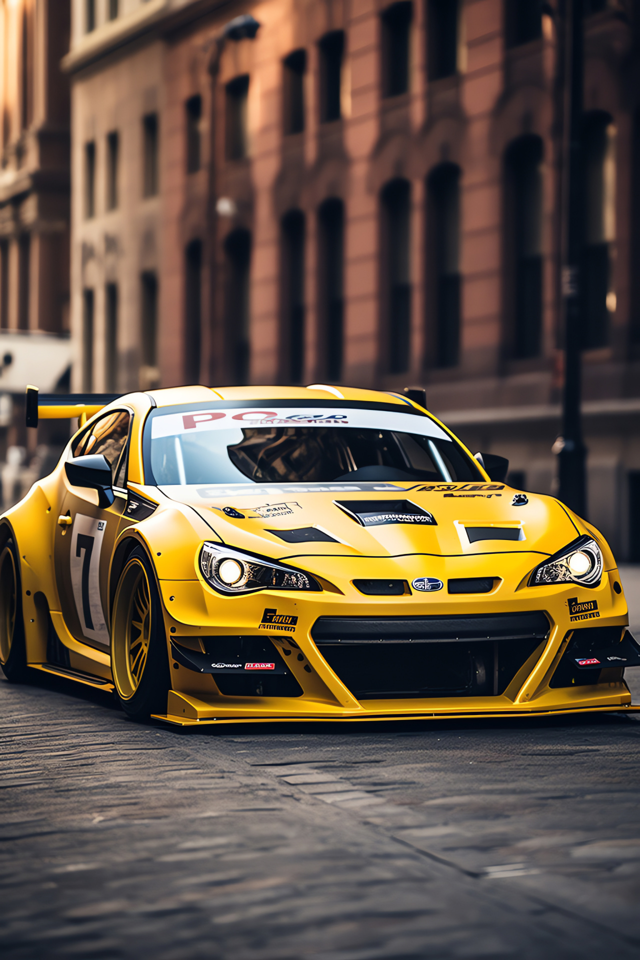 Rocket Bunny kit, customized Subaru BRZ, New York urban scene, aftermarket fenders, expansive streetscape, HD Phone Wallpaper