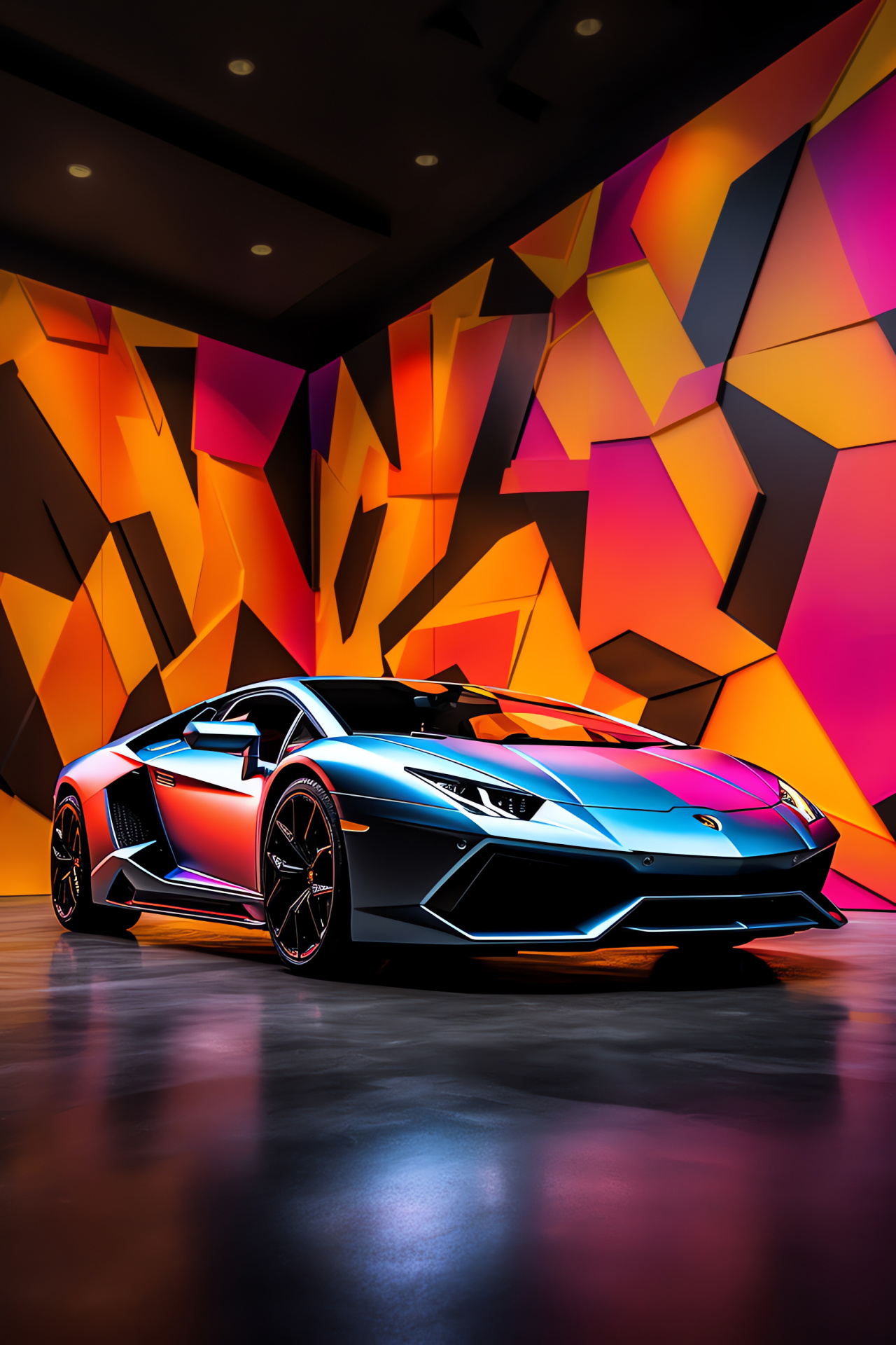 Lamborghini poise, Multi-hued elegance, Superlative luxury, Italian automotive art, Engaging color scheme, HD Phone Image