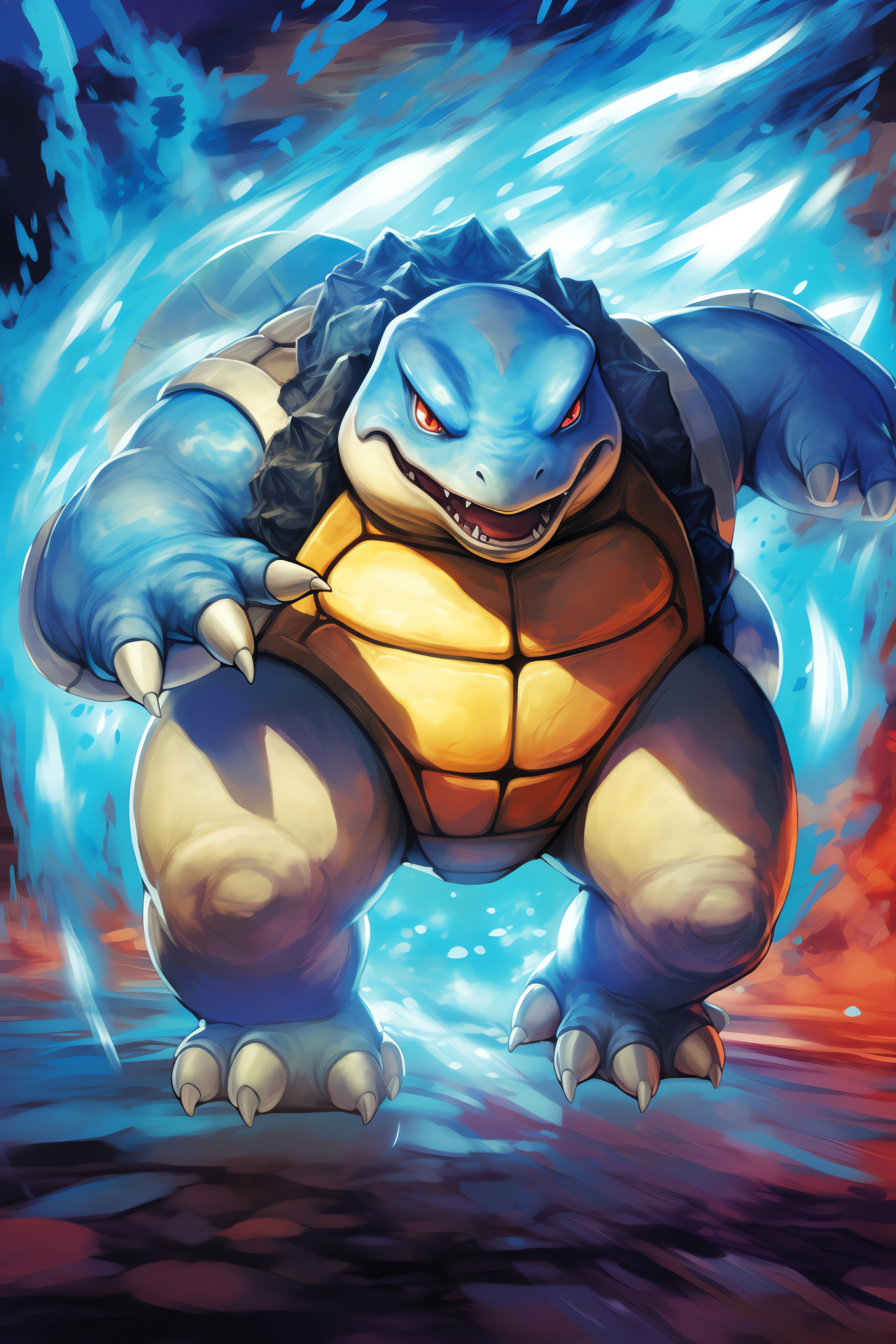 Blastoise's stern look, Water-type tactician, solid form, cannon-bearing back, rough terrain expertise, HD Phone Image