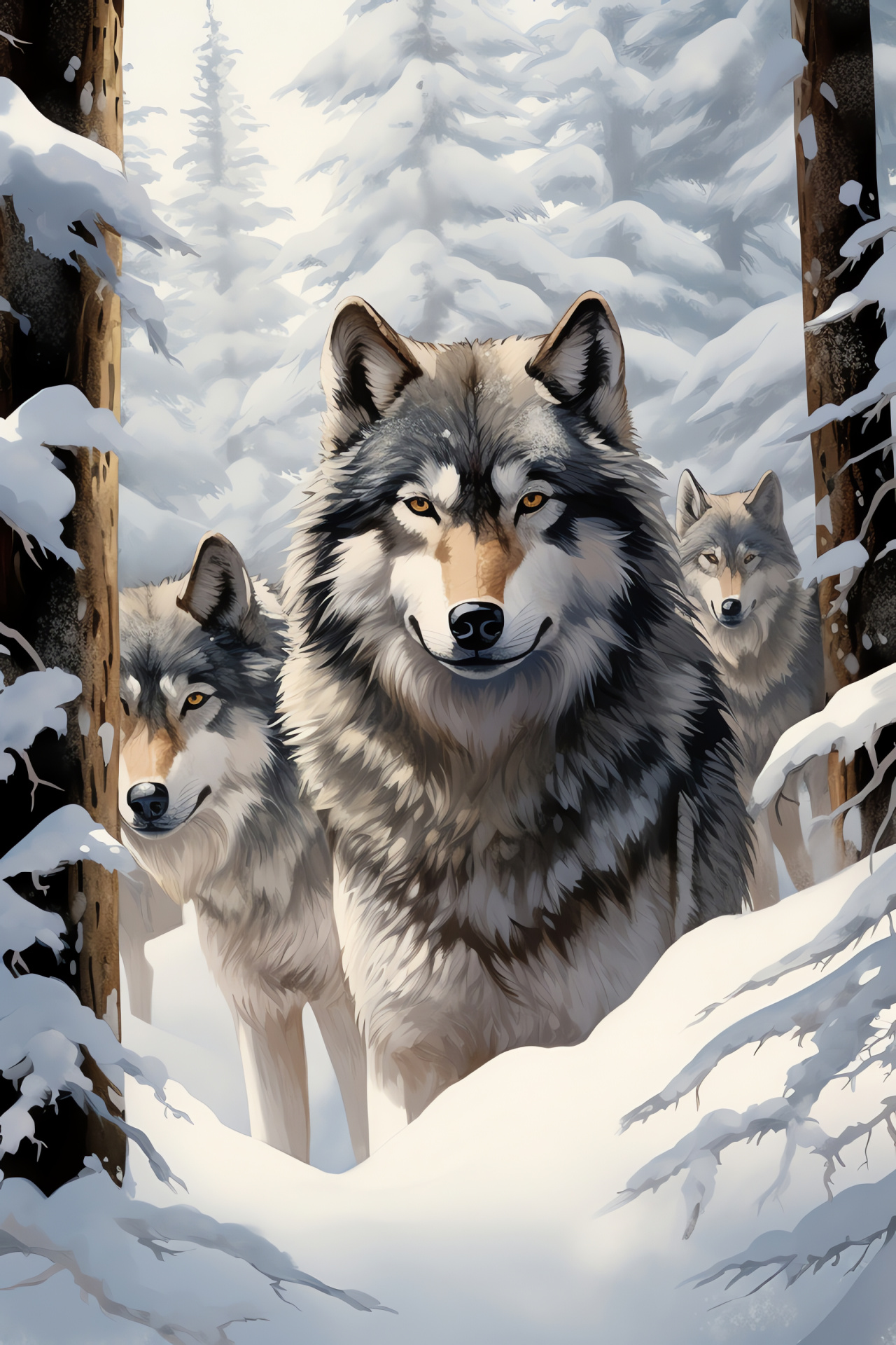 Grey wolf characterization, Animal patterns, Wilderness scene, Predator behavior, Wolfpack hierarchy, HD Phone Image