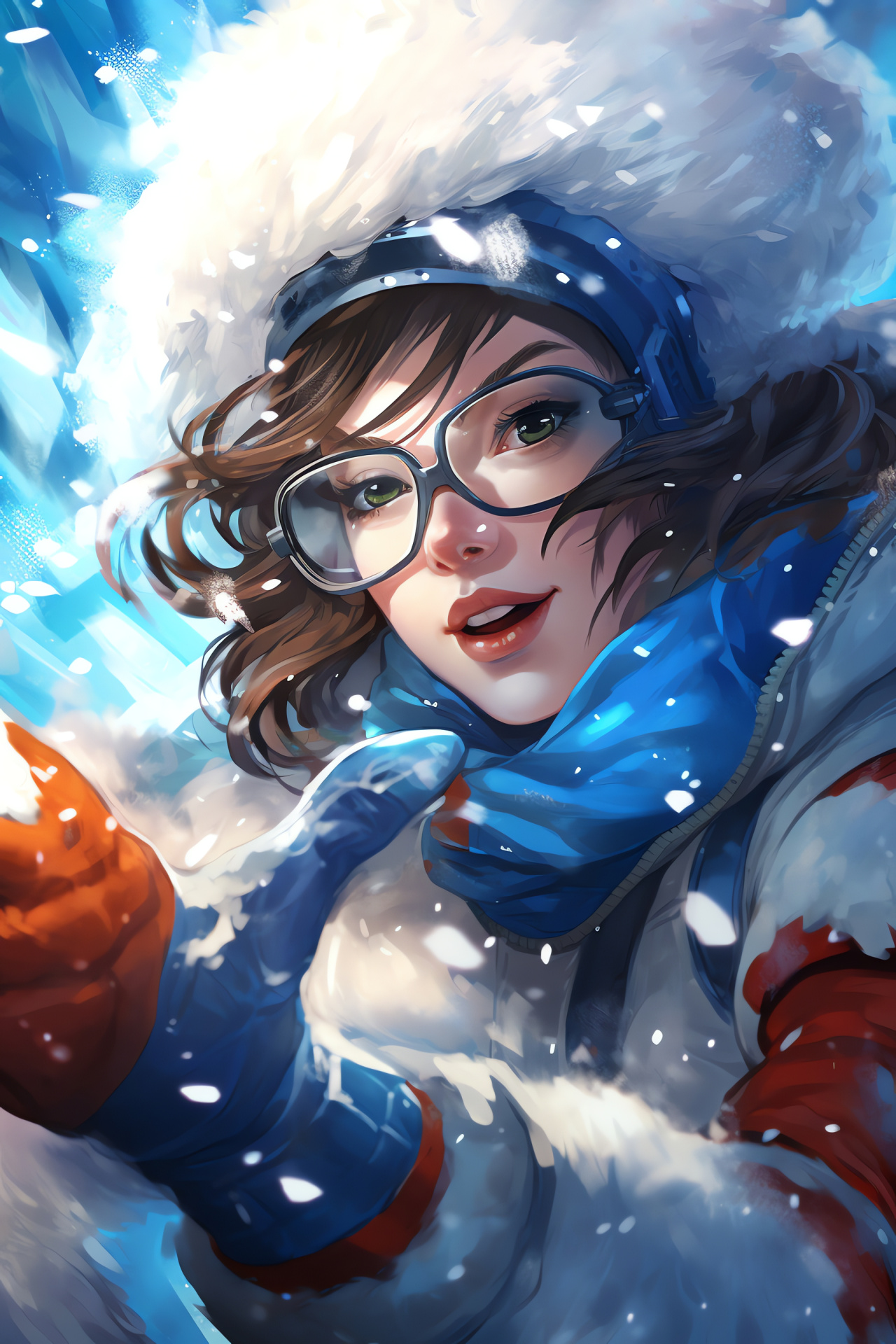 Overwatch Mei, action-packed moment, frosty offensive, companion drone, Arctic offensive, HD Phone Wallpaper