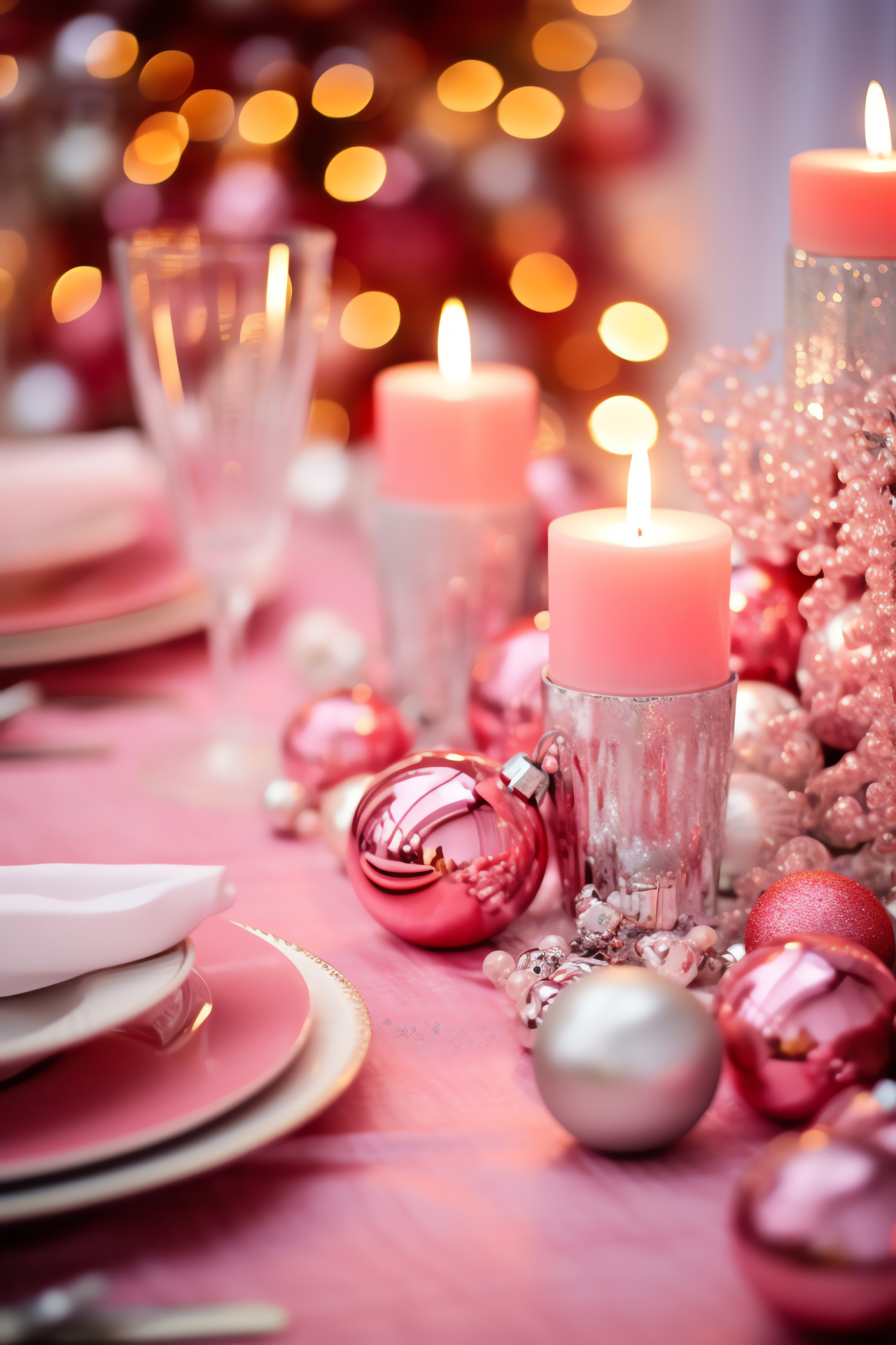 Holiday dinner, Table setting, Festive confections, Floral arrangement, Candlelit ambiance, HD Phone Image