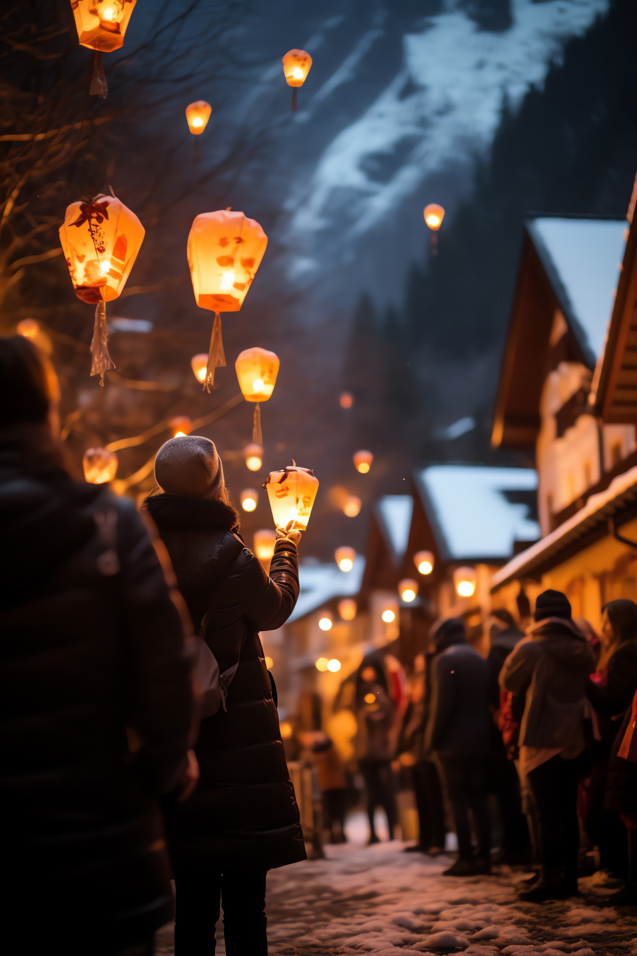 Winter Solstice in Austria, Hallstatt traditions, Festive night procession, Village residents, Cultural event, HD Phone Image