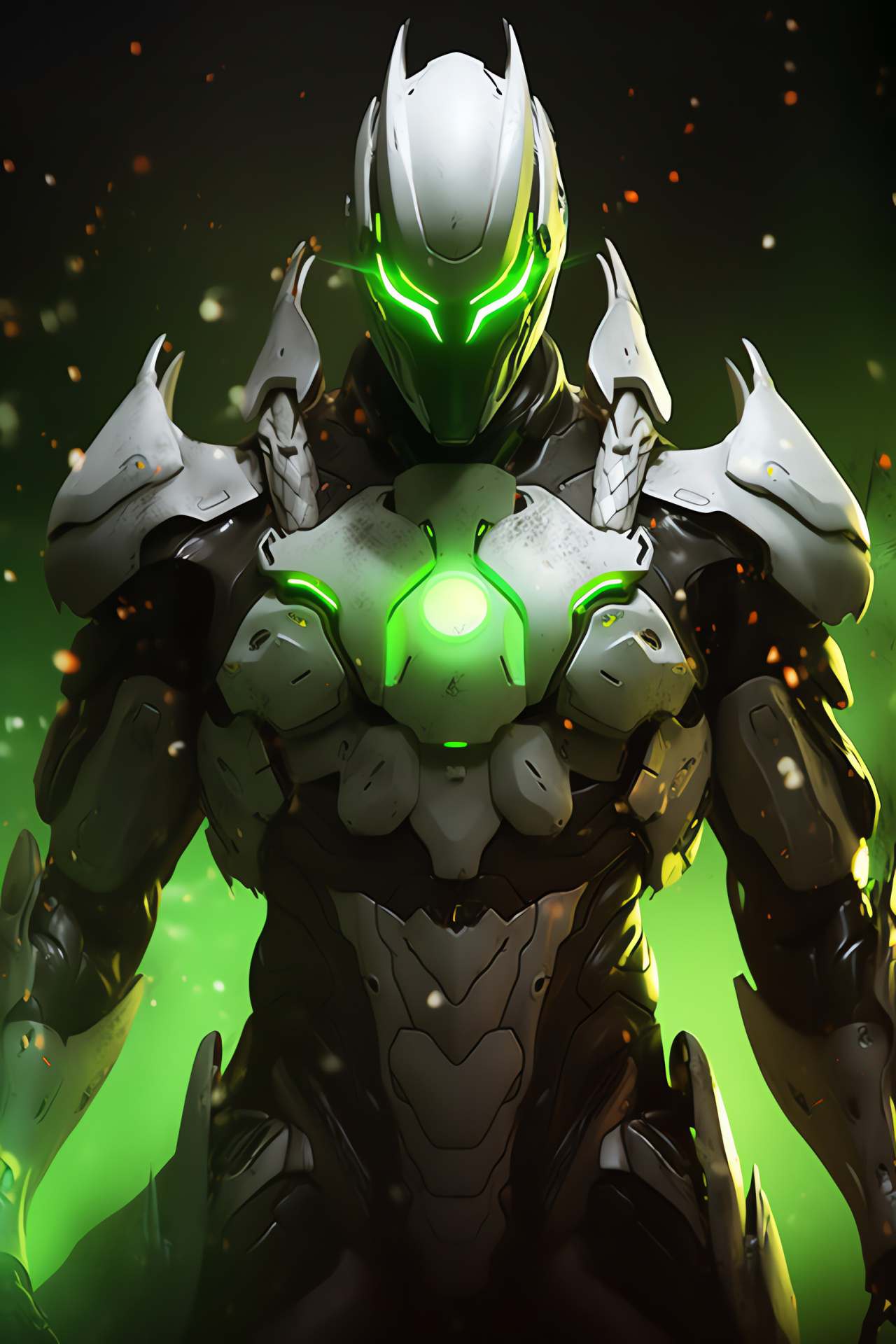 Fierce Genji, Overwatch shinobi, visor glow, blaunt katana, expanded battlefield, HD Phone Image