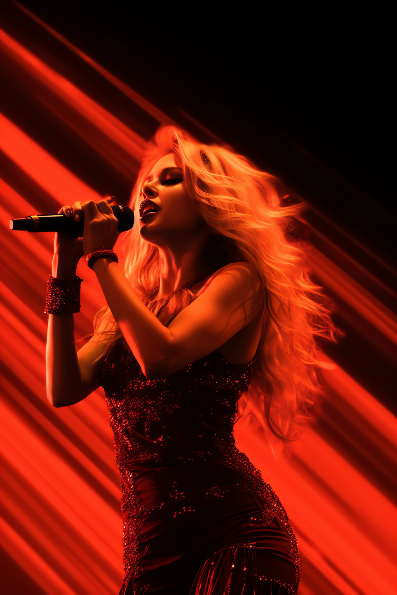 Shakira in concert, Harmonious blend of hues, Curly tresses, Emotional performance, Music industry heavy-hitter, HD Phone Wallpaper