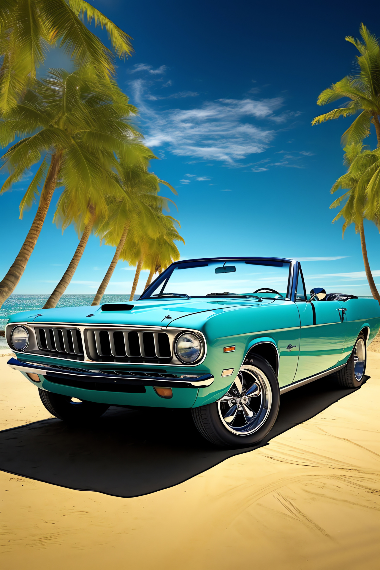 Plymouth Barracuda Ragtop, Convertible car, Seaside ride, Turquoise finish, Summer driving, HD Phone Wallpaper