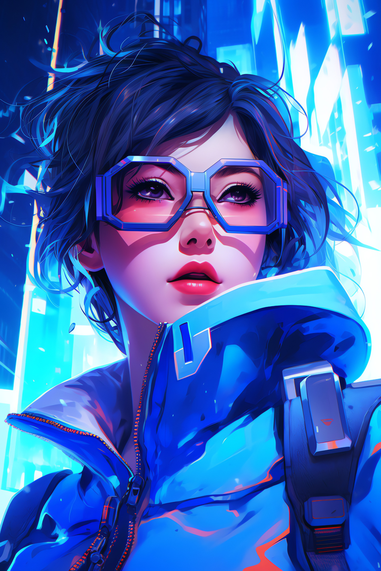 Overwatch Mei, Ingenious strategist, Defensive construct, Busan skyline, Korean metropolis, HD Phone Image