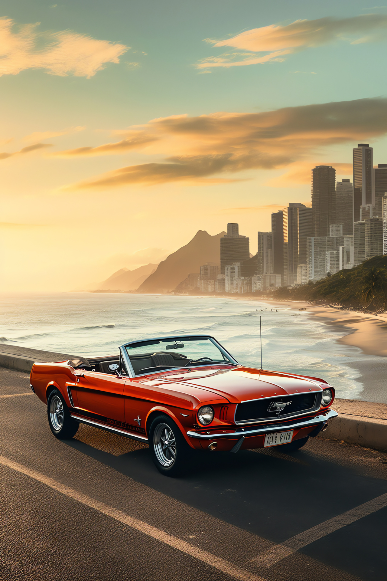 Car at Rio beaches, Scenic coastal beauty, Brazilian landmark mountains, Tropical urban cruising, Festive landscape, HD Phone Image