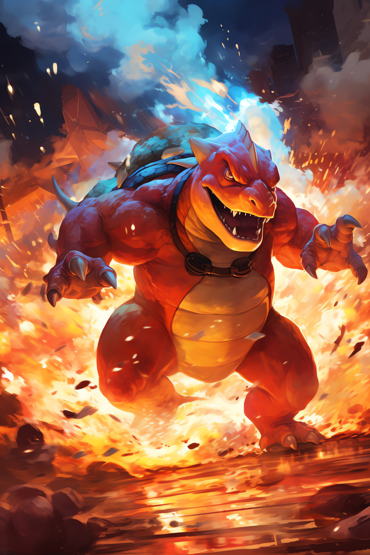 Charmeleon conflict, Blastoise rivalry, Confrontational pyro display, Hydro pump vs fire, Offensive move clash, HD Phone Wallpaper