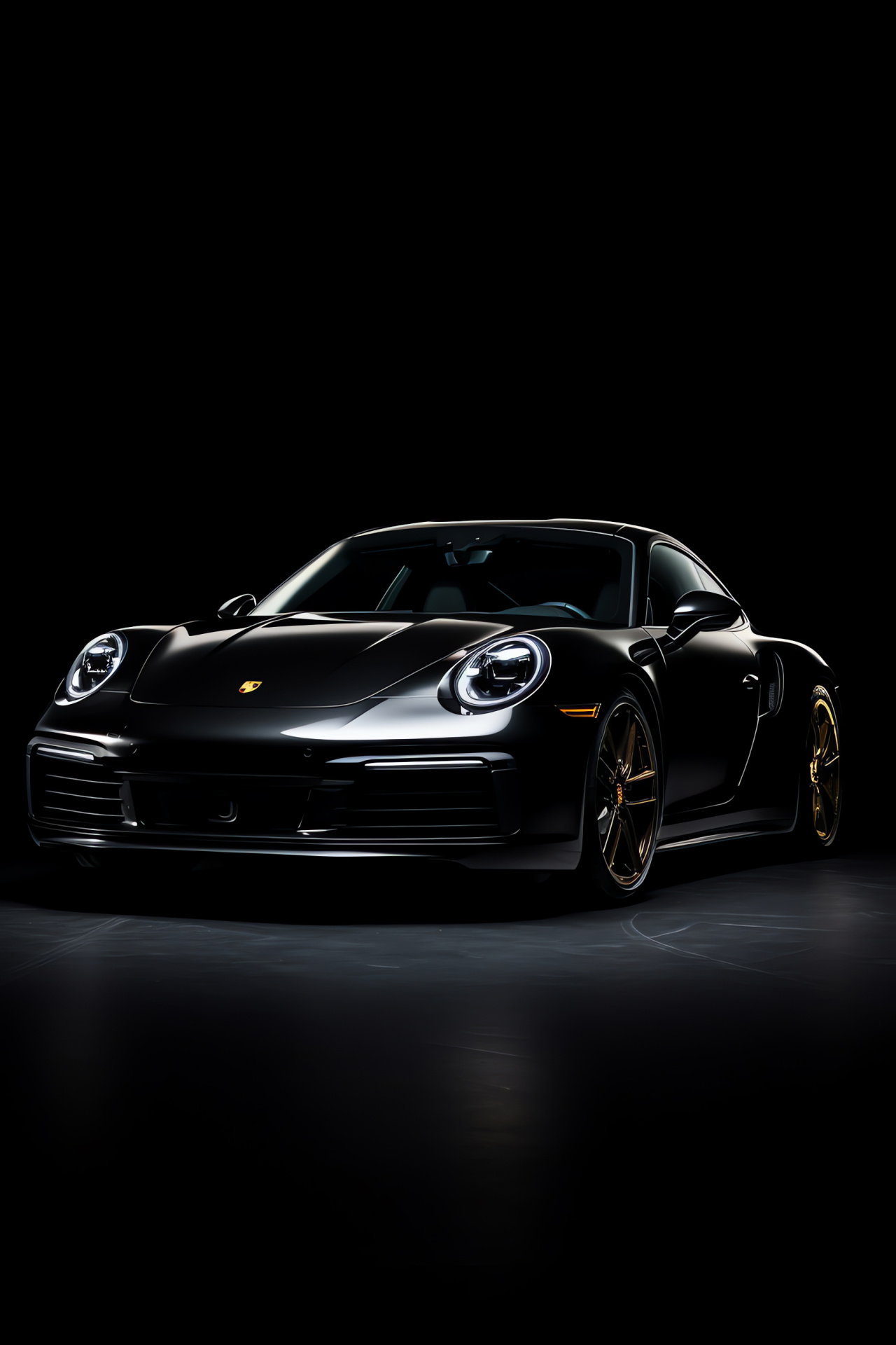 Porsche 911 Turbo S, Automotive elegance, High contrast black backdrop, Sports car purity, Performance and design, HD Phone Wallpaper