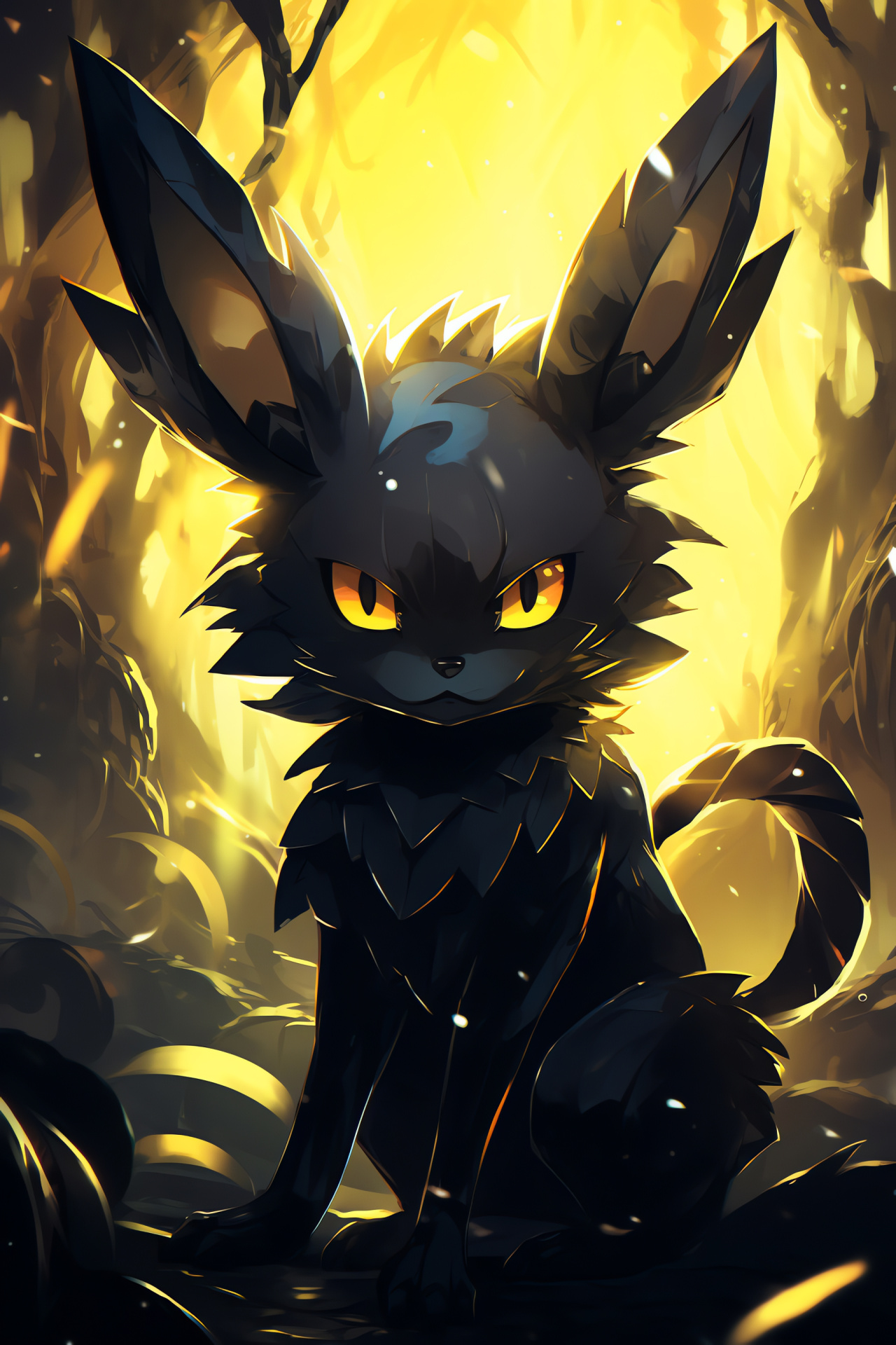 Umbreon from Pokmon, Nocturnal creature, Combat scene, Sharp extremities, Glossy ebony coat, HD Phone Image