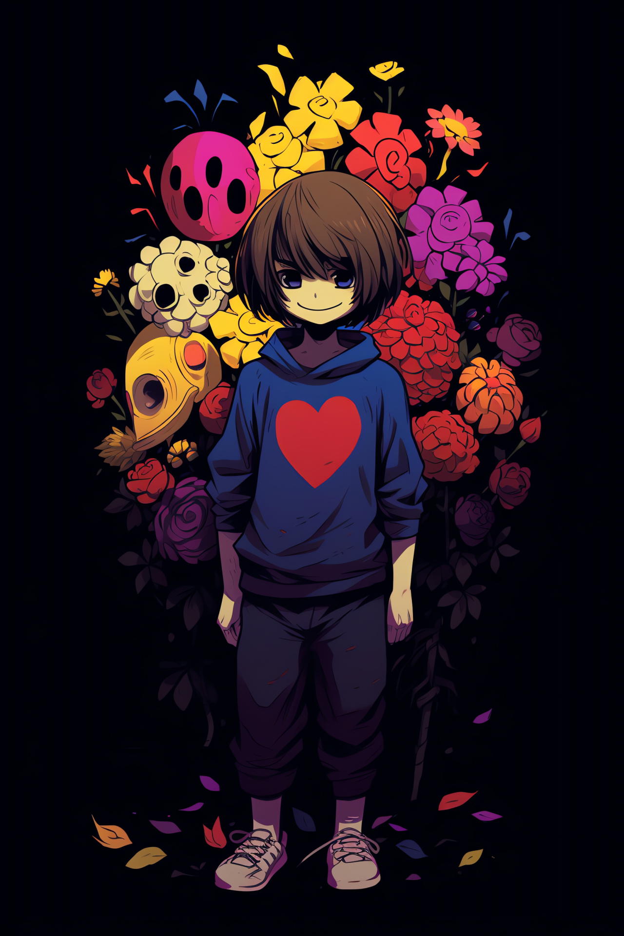 Undertale lead protagonist, Frisk profile, Green eyes detail, Striped shirt costume, Sprite artwork, HD Phone Image