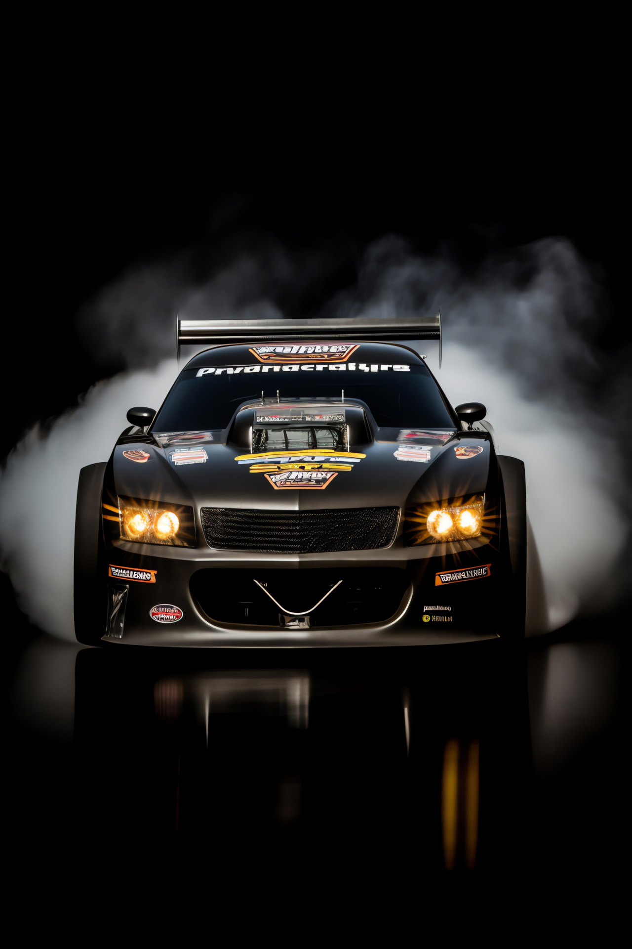 NHRA burnout spectacle, Dragstrip action zone, Powerful smoke display, Auto racing theater, Pitch-black backdrop intensity, HD Phone Wallpaper