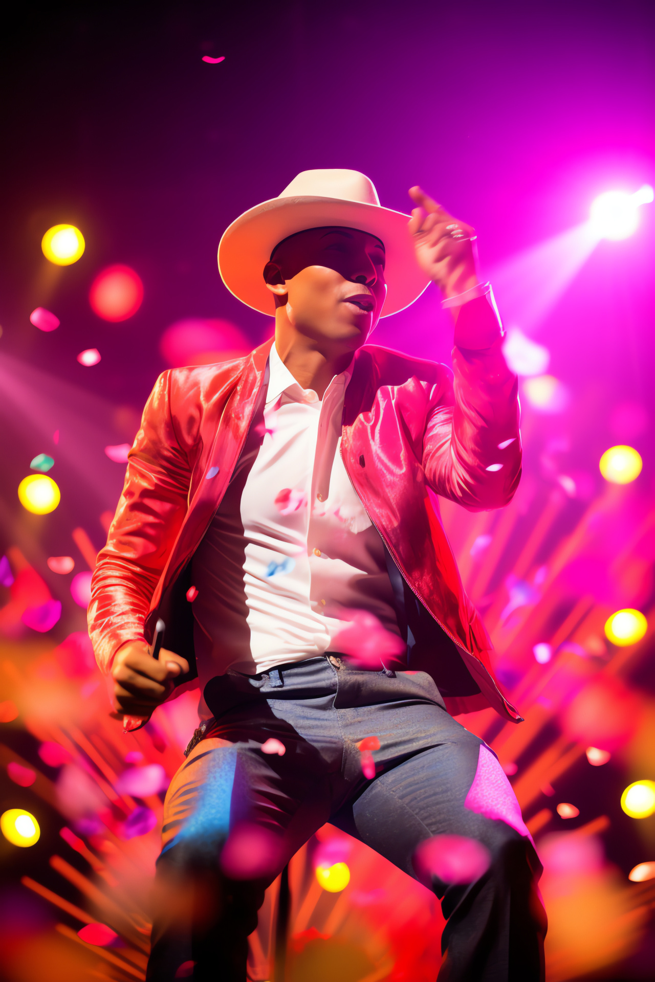 Entertainer Pharrell, Stage performance, Musical rhythm, Electric visuals, Concert spectacle, HD Phone Image