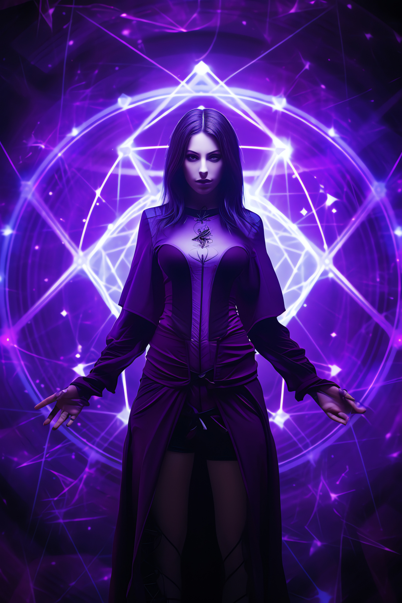 Necromancer character, Lilith appearance, Purple eyes illustration, Virtual figure height, Game avatar posture, HD Phone Image