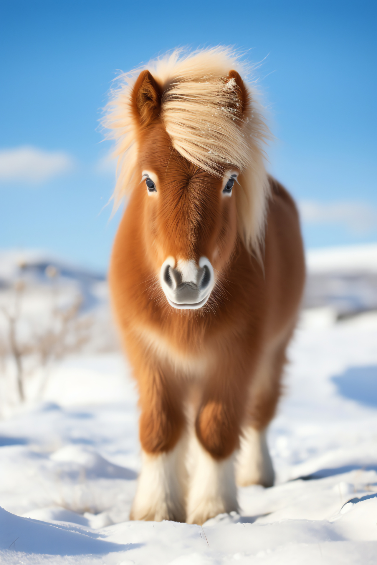 Icelandic pony, fluffy equine, winter panorama, equestrian beauty, frosted scenery, HD Phone Wallpaper