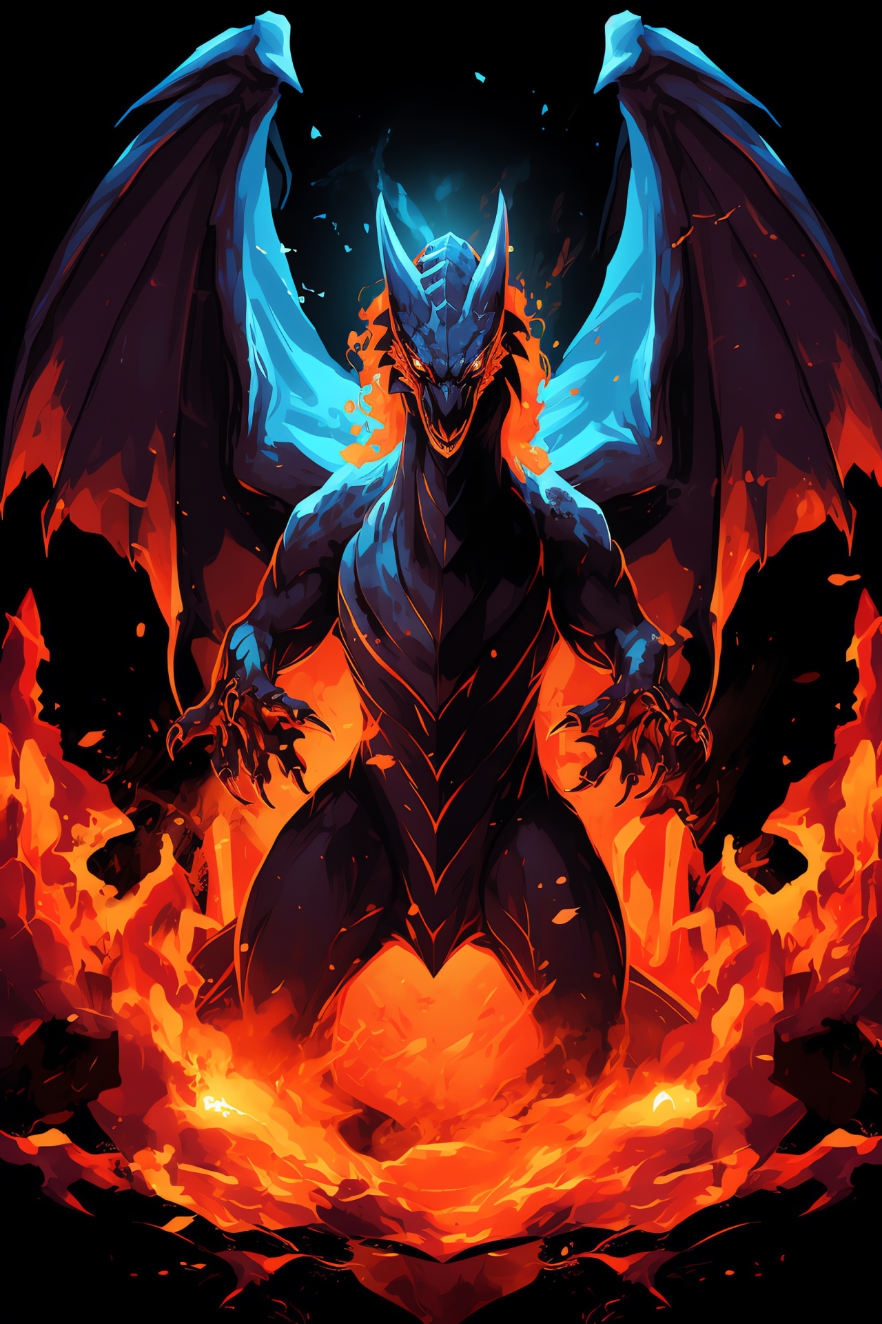 Gaming dragon Mega Charizard, chartreuse backdrop, draconic scales, azure oculars, panoramic wings, HD Phone Wallpaper