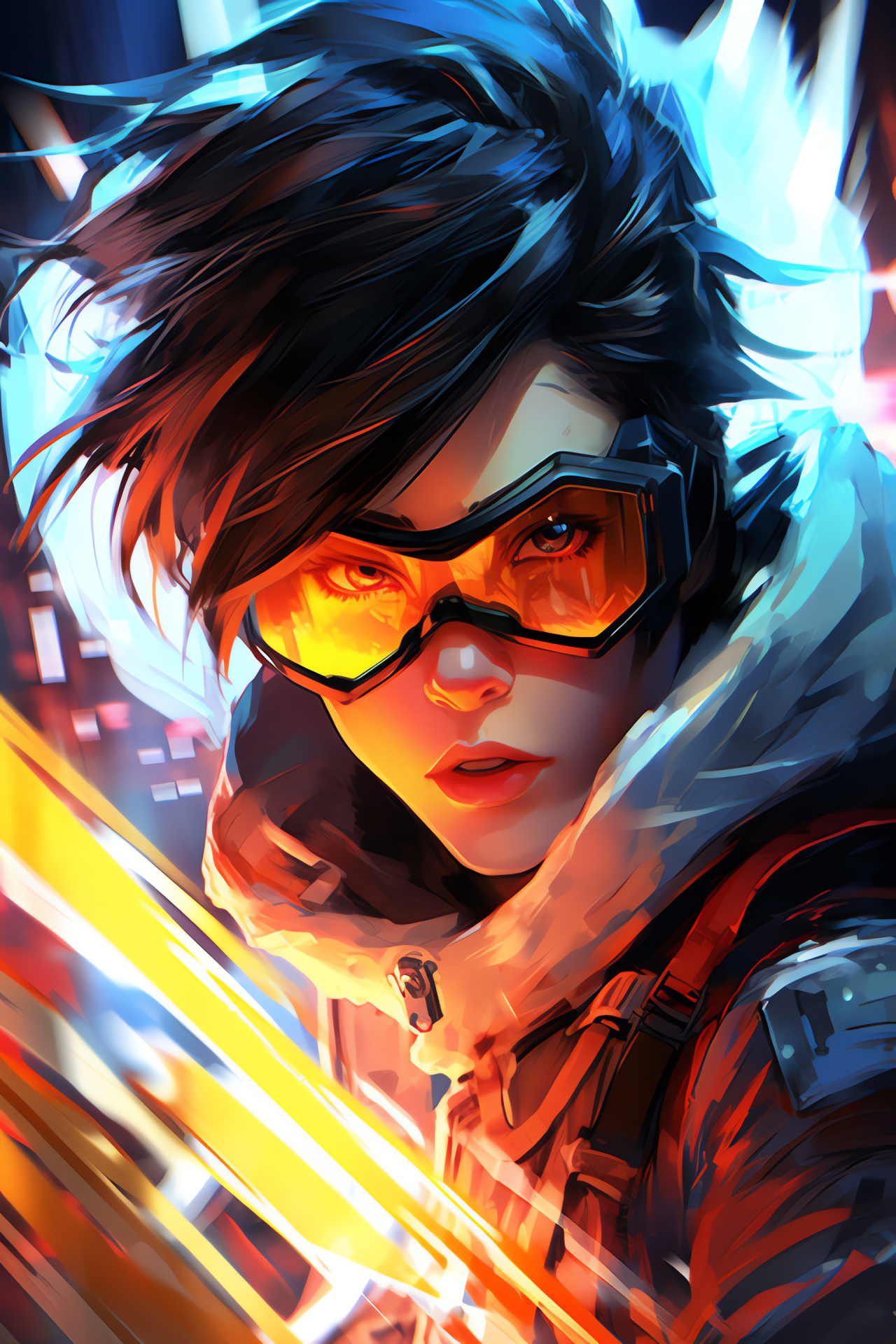 Overwatch Tracer temporal gameplay, Sci-fi urban sprawl, Temporal manipulation, Digital metropolis weaponry, HD Phone Image