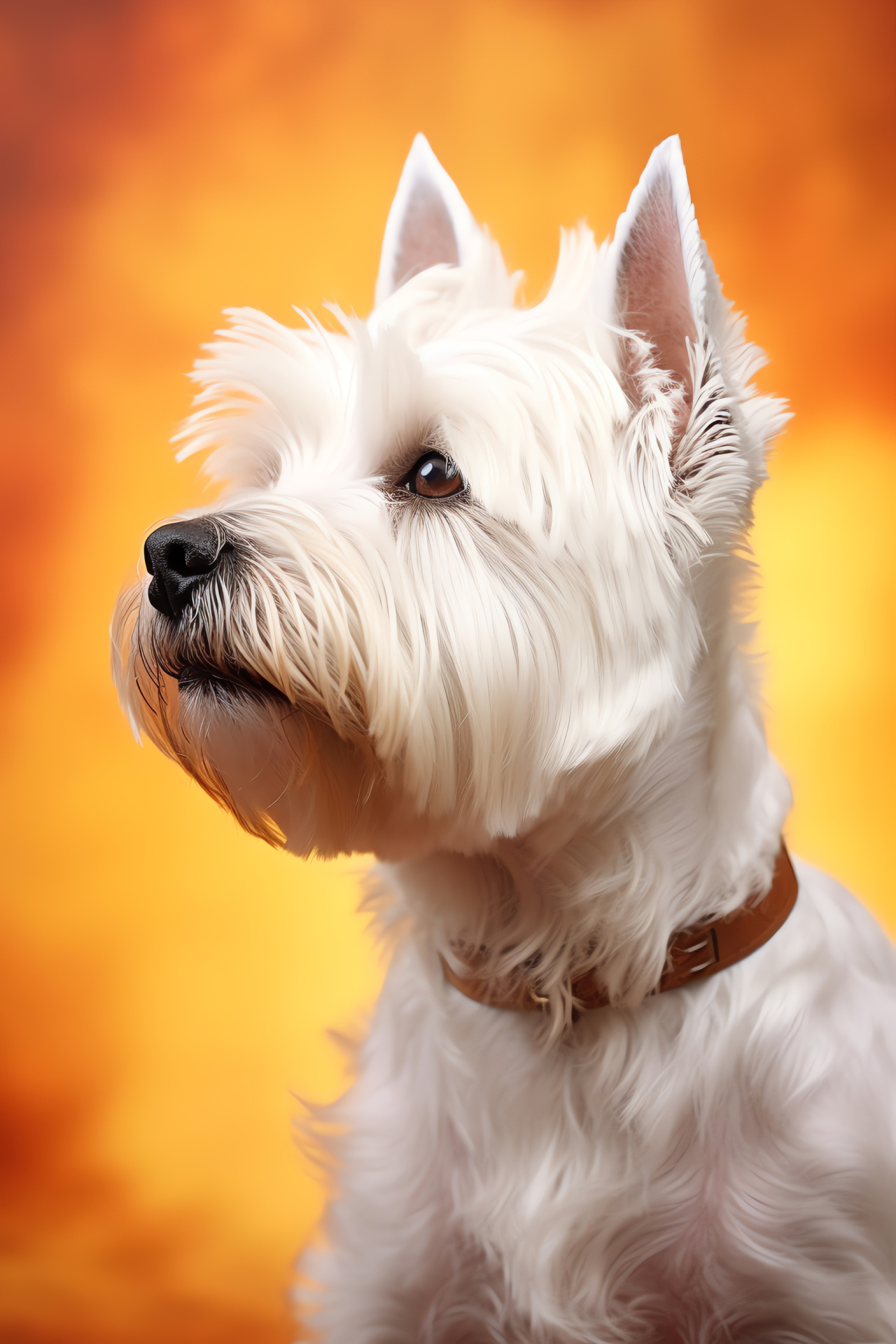 Westie display, brown-white fur contrast, expressive canine face, triple-tone backdrop, terrier side profile, HD Phone Image