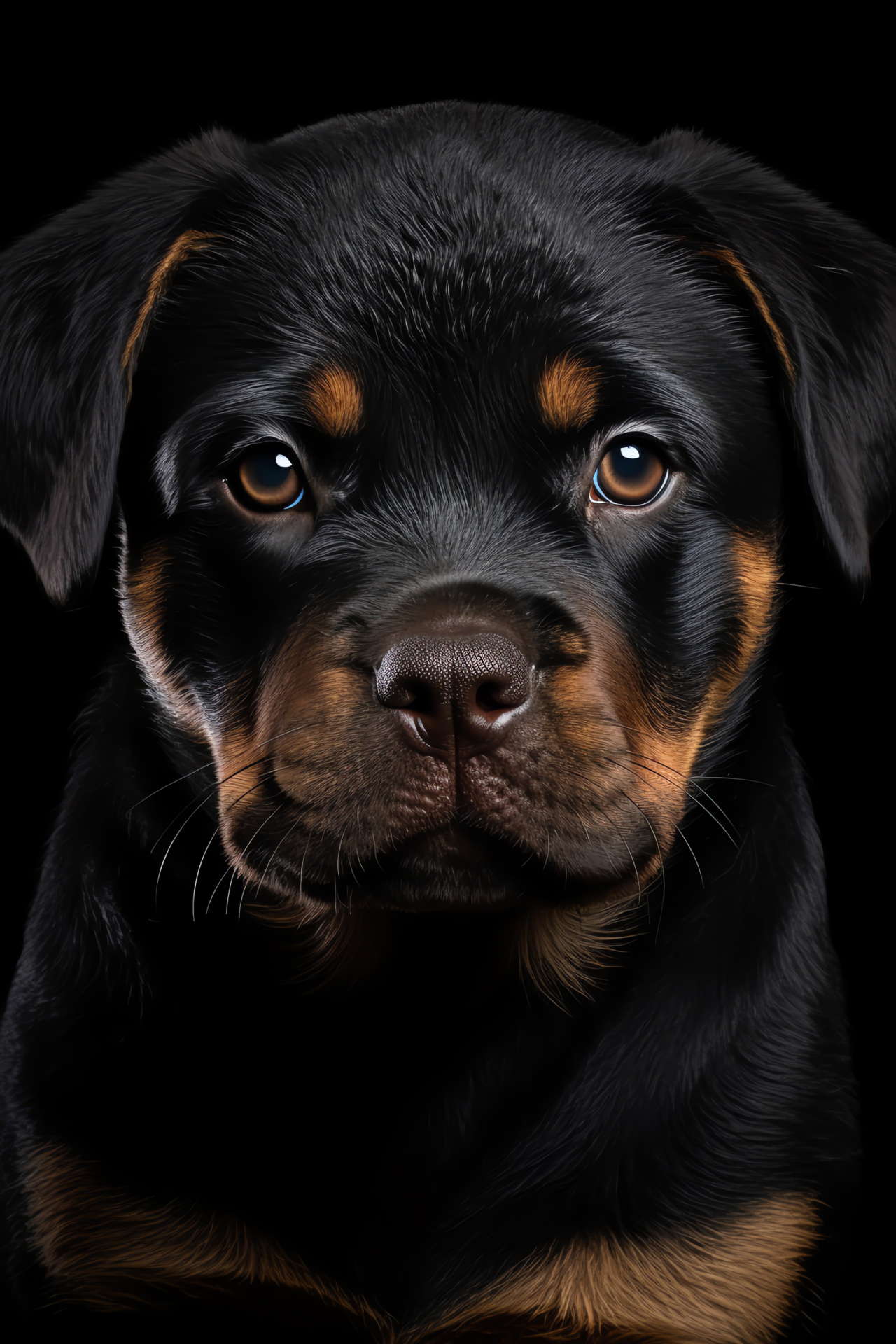 Canine friend, innocent-eyed rottweiler pup, loyalty embodied, tranquil animal companion, contrast backdrop, HD Phone Wallpaper