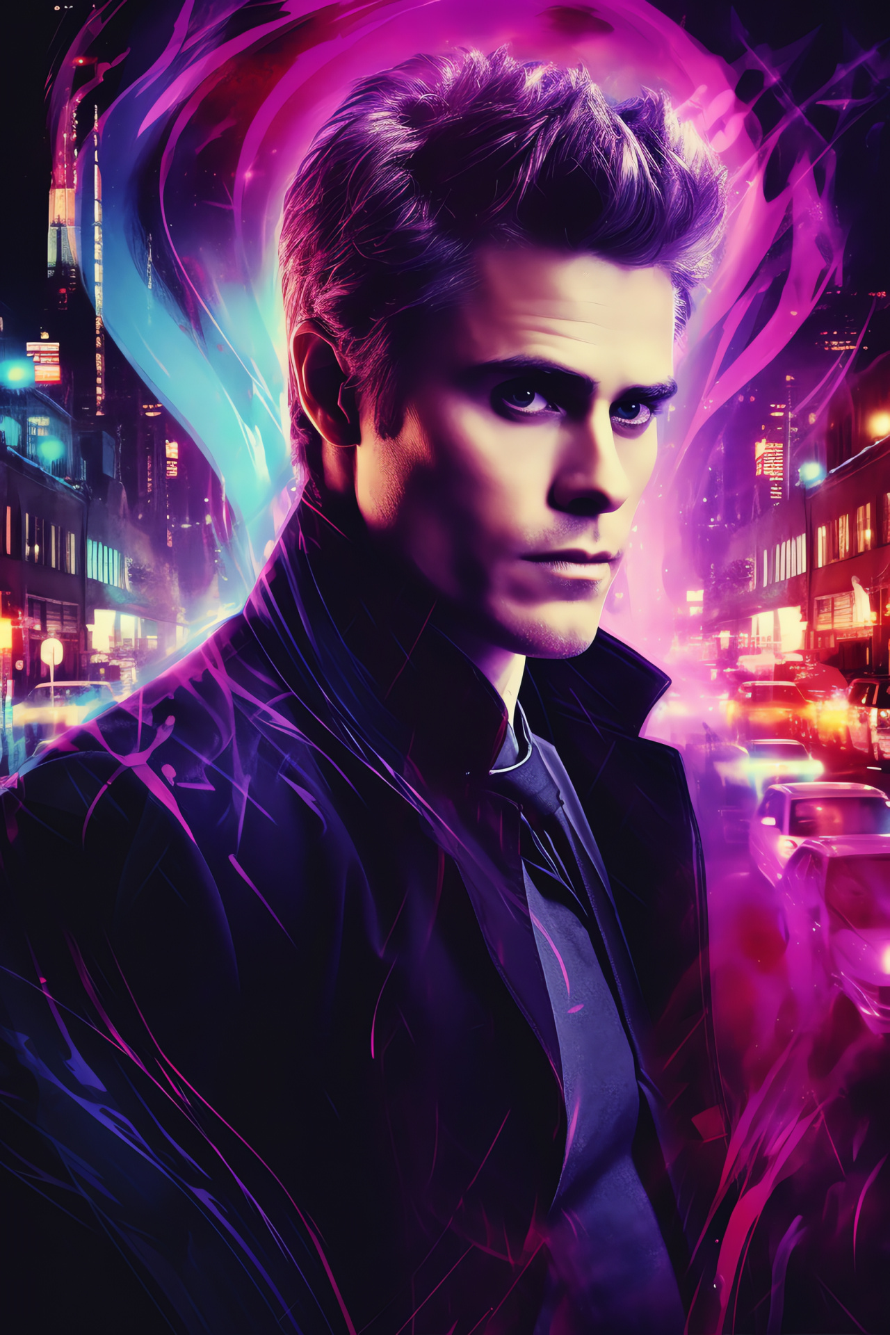 Stefan Salvatore, Supernatural creature, Dystopian artwork, Paul Wesley fantasy, Metropolis glow, HD Phone Wallpaper