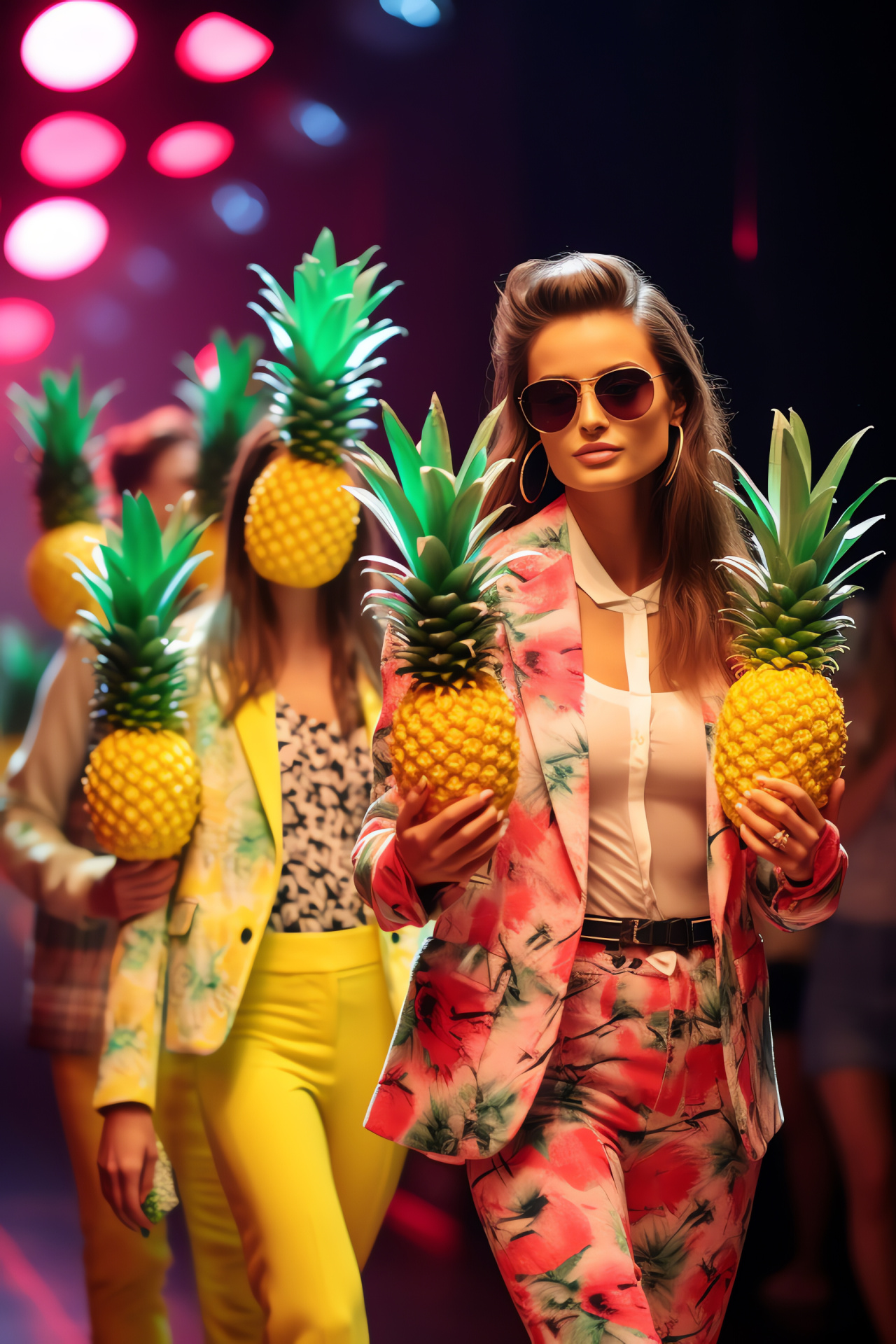 Pineapple fashion event, Tropical fruit theme, Couture runway show, Glamorous presentation, Designer model showcase, HD Phone Wallpaper