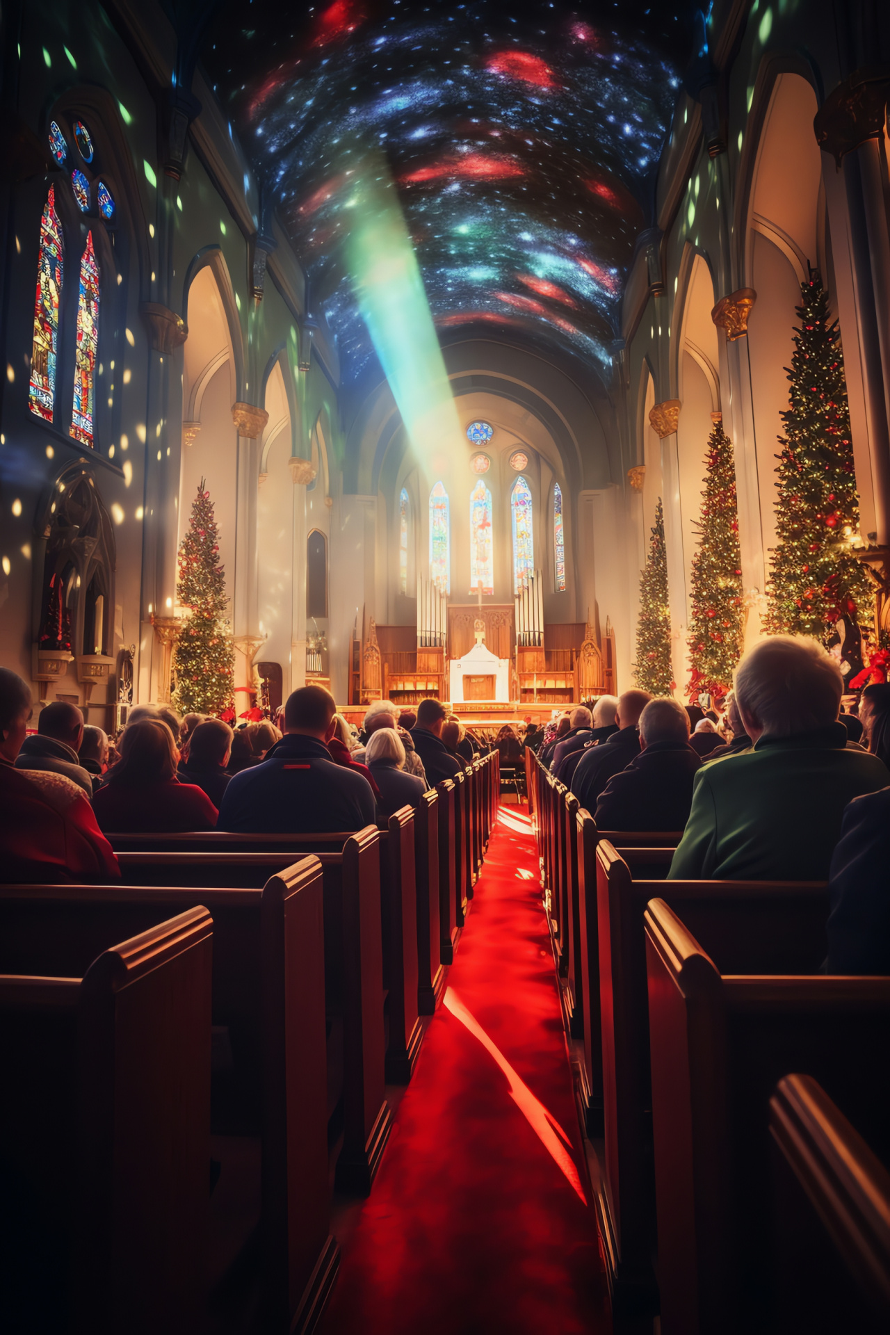 Serene Christmas Eve church, Spiritual candlelight service, Sacred religious atmosphere, Holy celebration, Peaceful holiday gathering, HD Phone Wallpaper